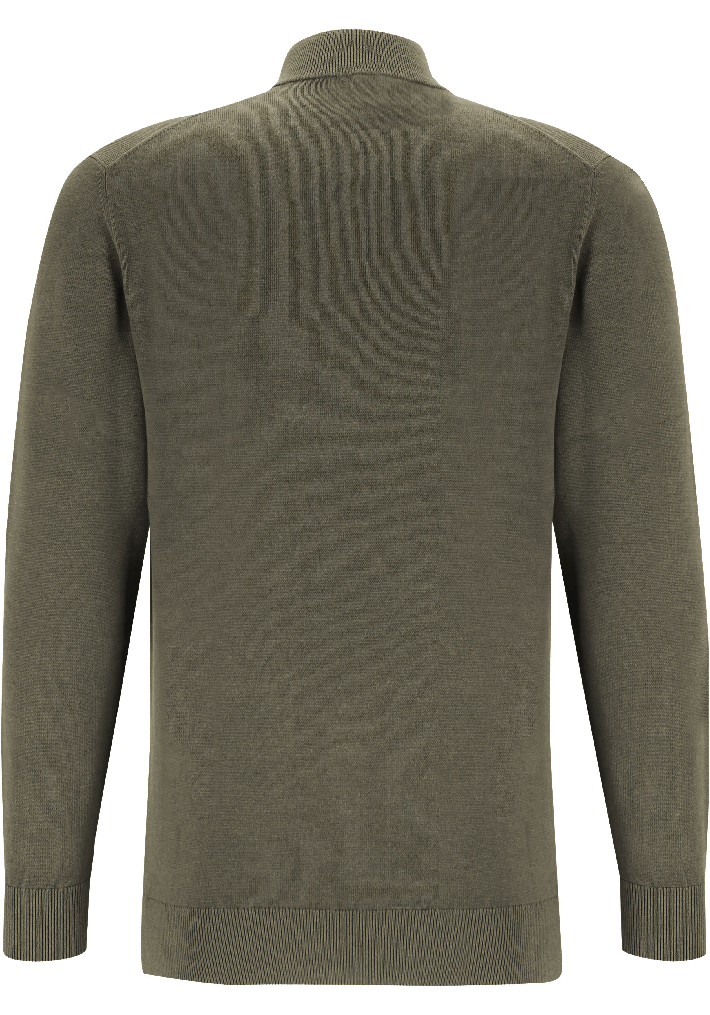 Michaelis heren trui katoenmengsel, slim fit trui met korte rits, donkergroen