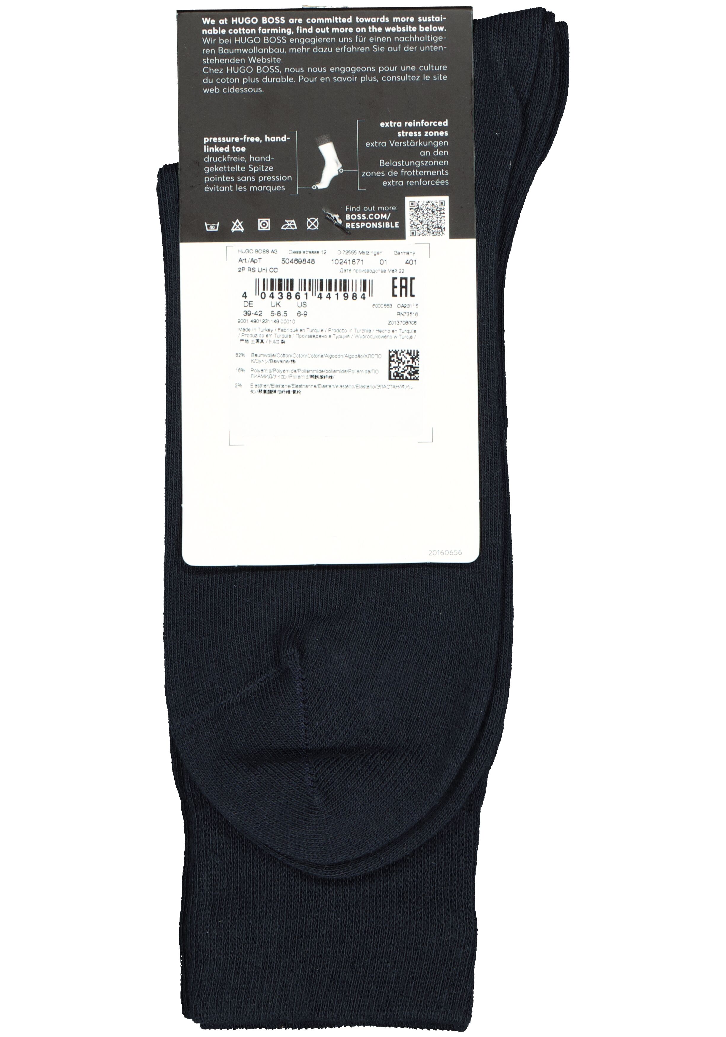 BOSS Cotton Uni (2-pack), herensokken katoen, donkerblauw