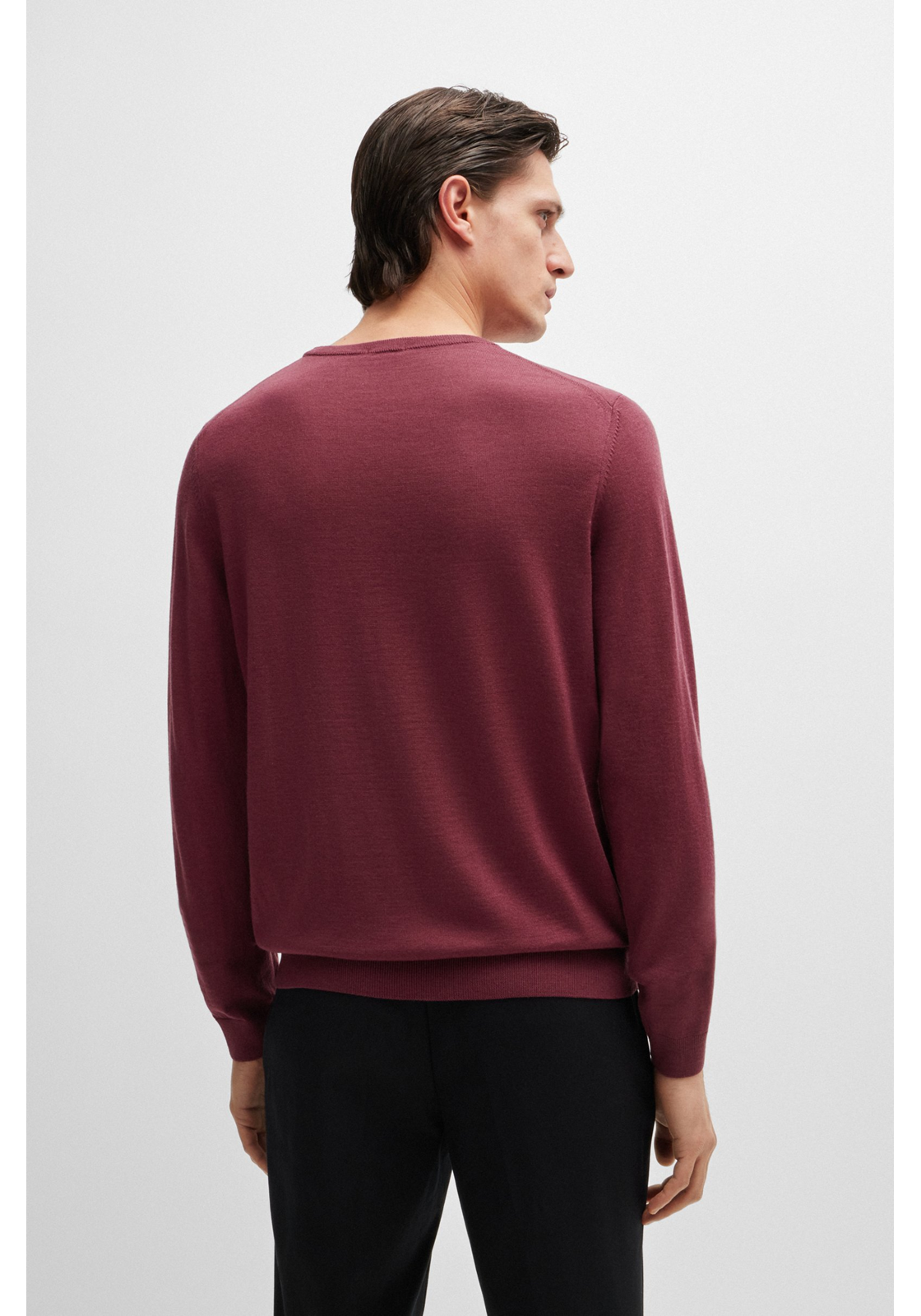 BOSS Leno slim fit trui wol, heren pullover middeldik O-hals, rood BOSS Leno slim fit trui wol, heren pullover middeldik O-hals, rood