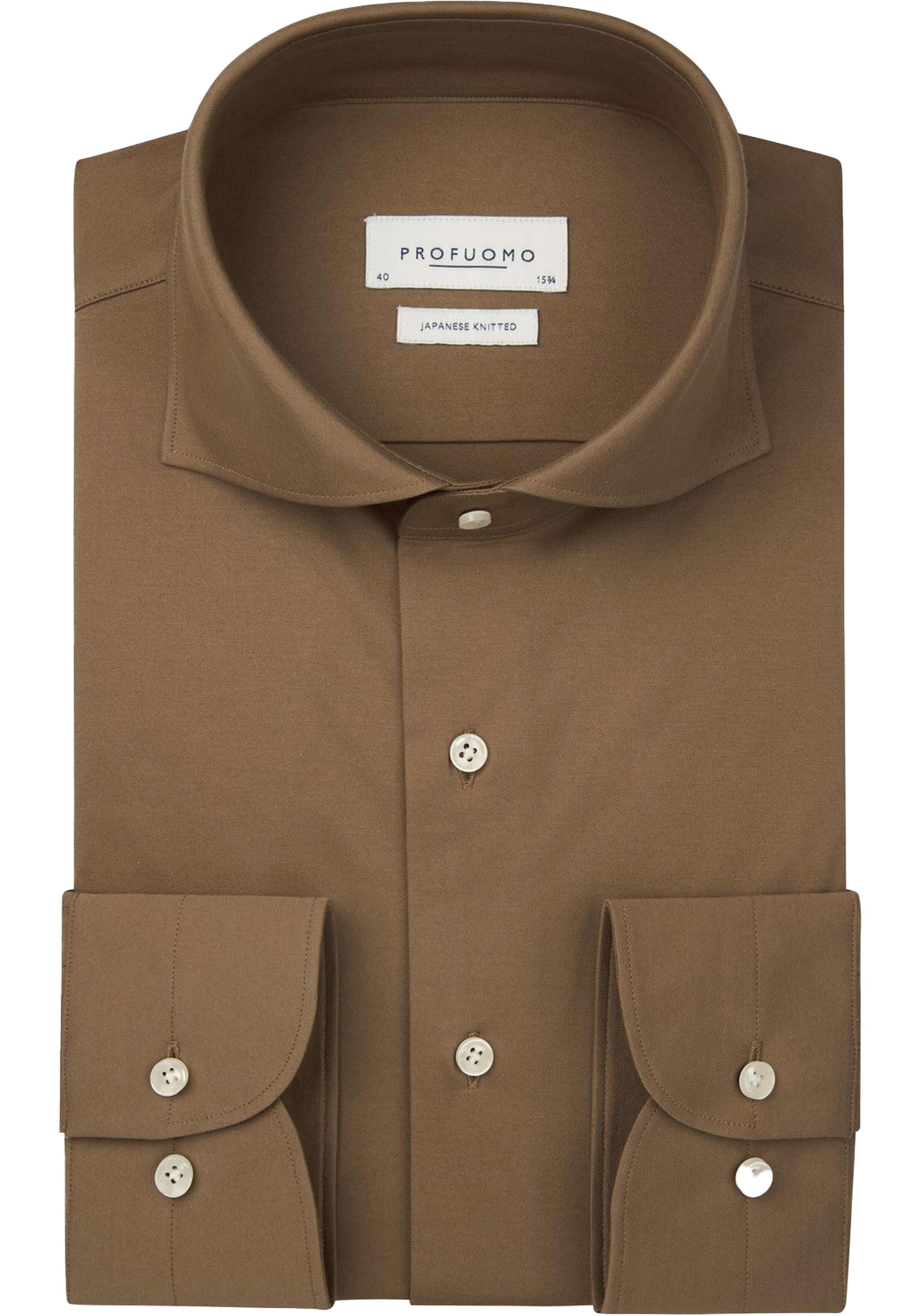 Profuomo slim fit heren overhemd, jersey, camel