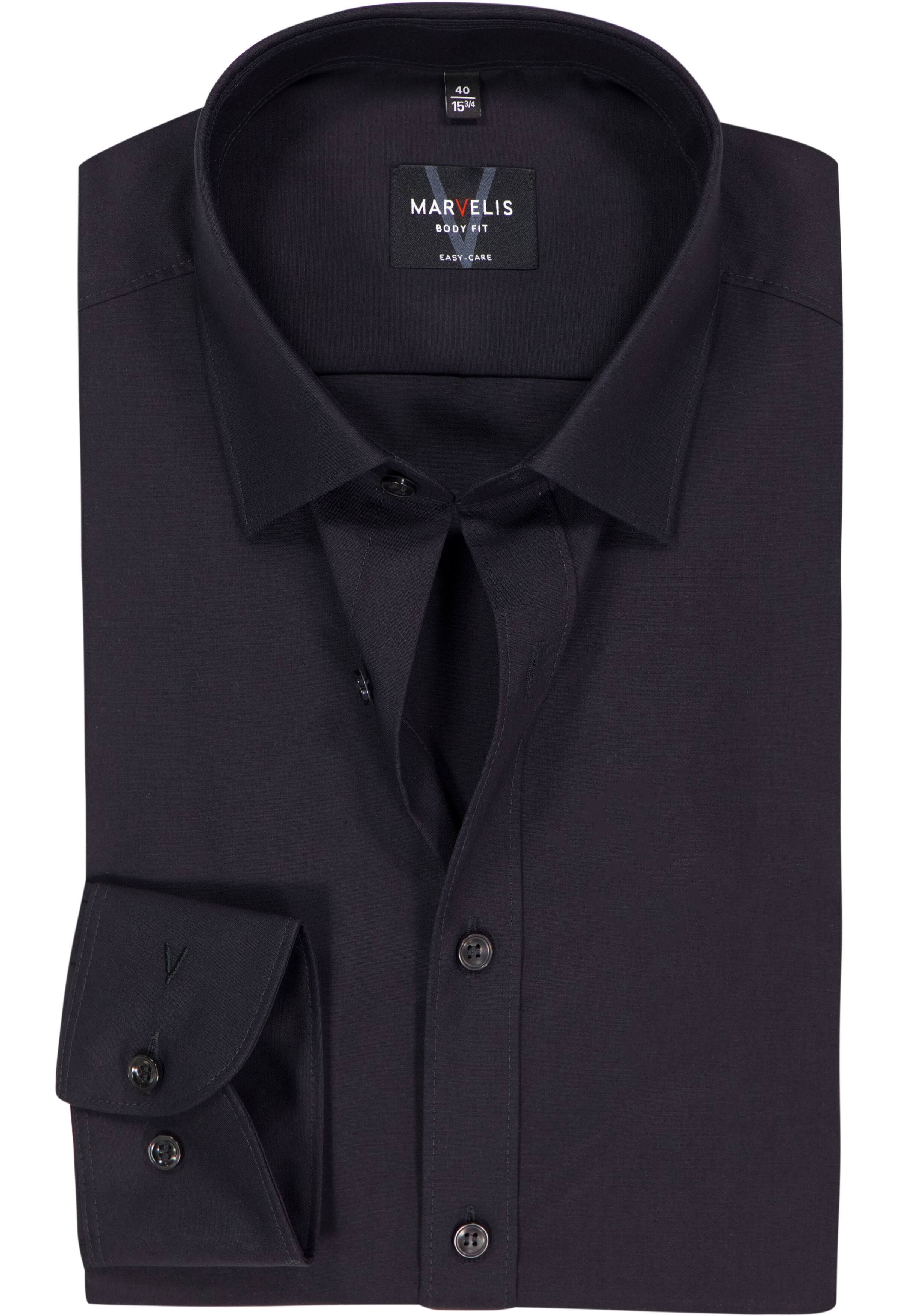 MARVELIS body fit overhemd, popeline, zwart