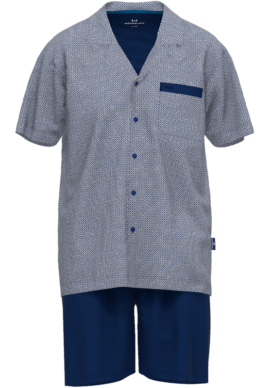 Gotzburg heren shortama met knoopjes, middenblauw mini dessin Gotzburg heren shortama met knoopjes, middenblauw mini dessin