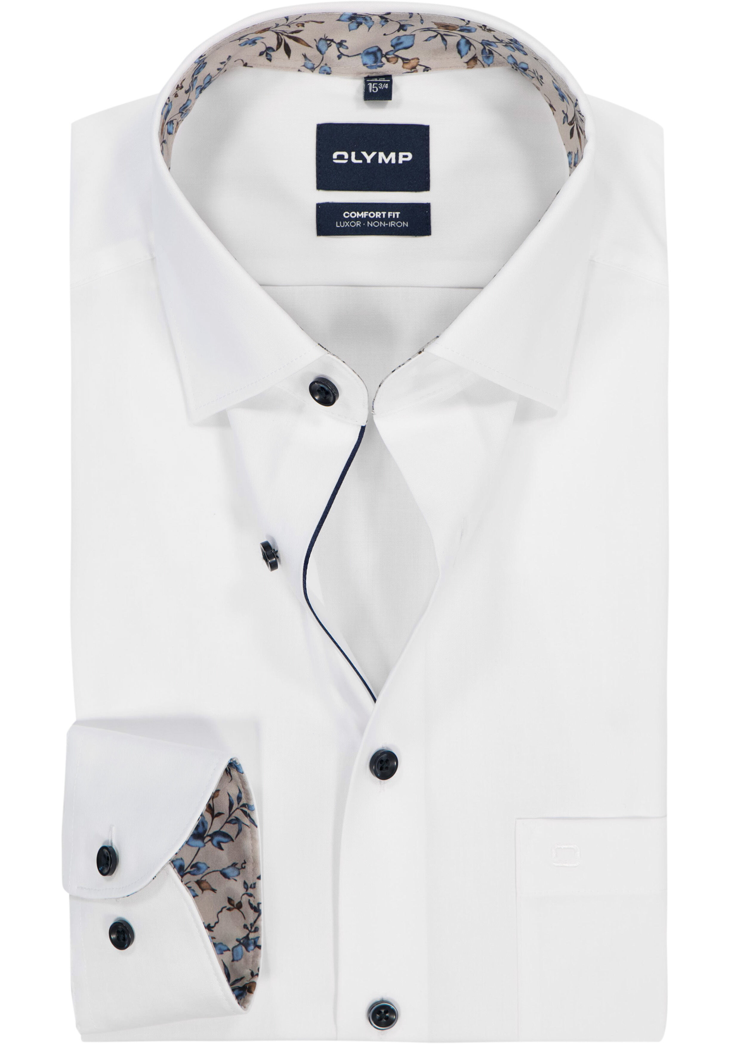 OLYMP Luxor comfort fit overhemd, mouwlengte 7, twill, wit
