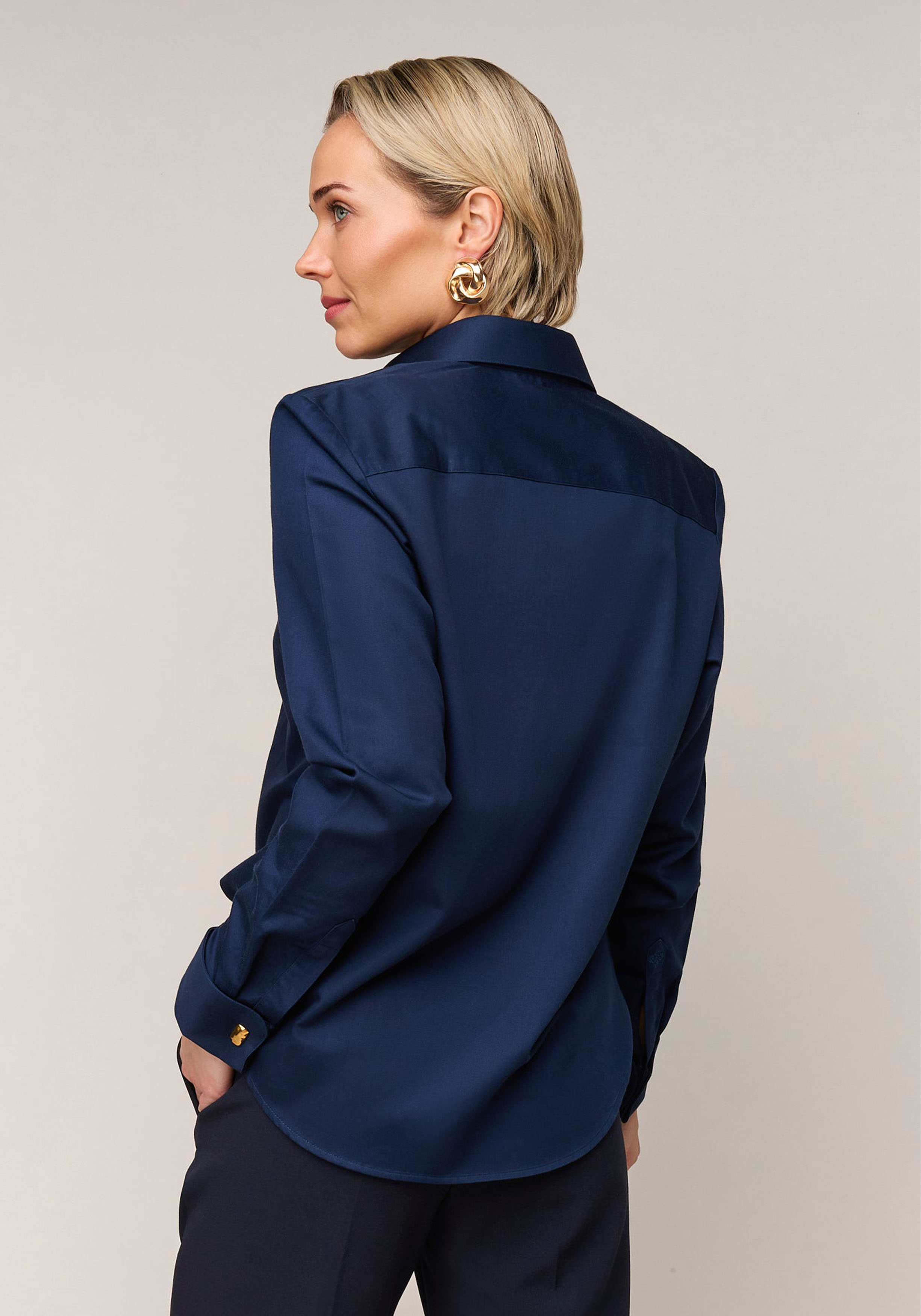 Vander Amsterdam damesblouse regular fit dubbele manchet, twill, navy