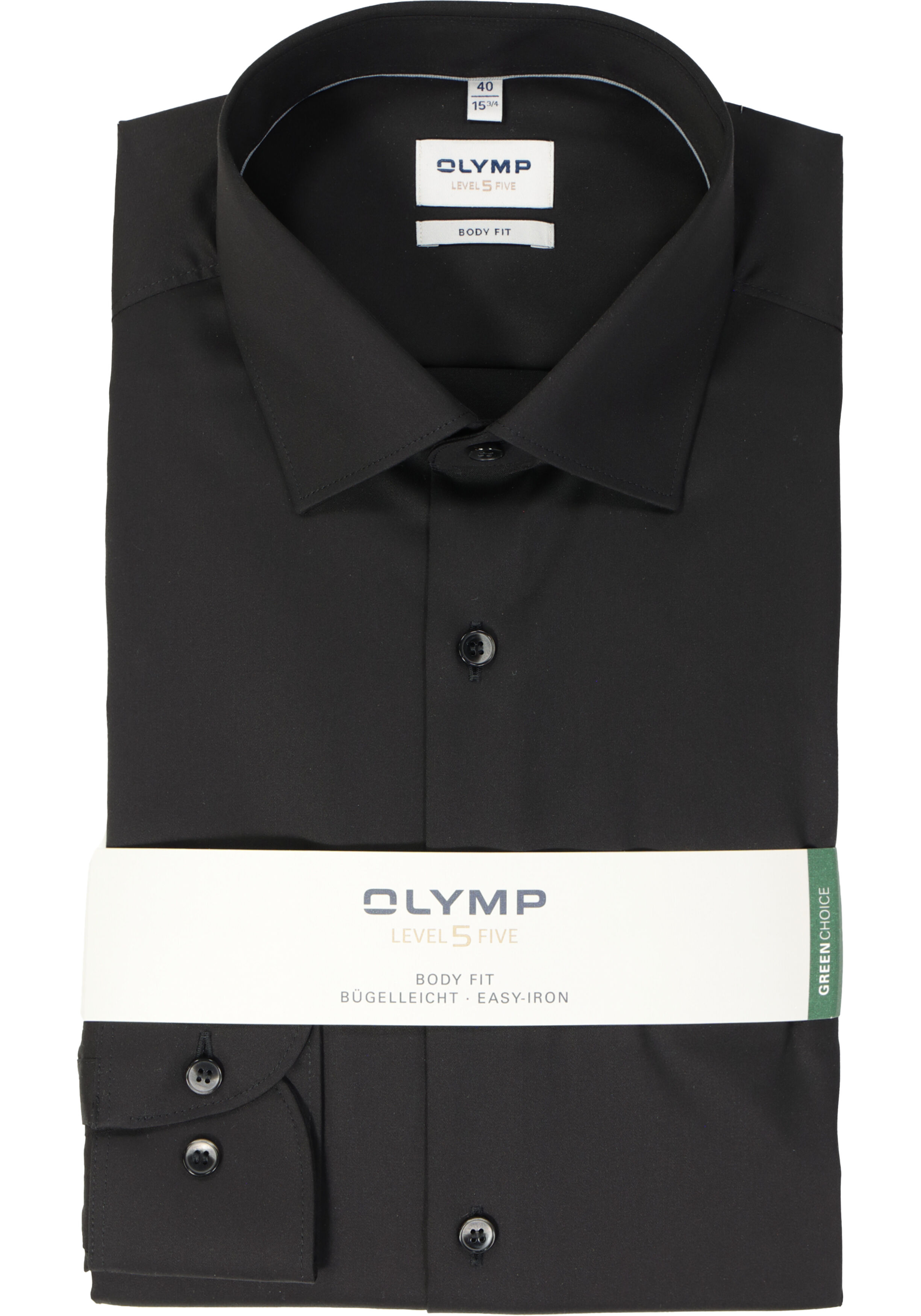 OLYMP Level 5 body fit overhemd, satijnbinding, zwart