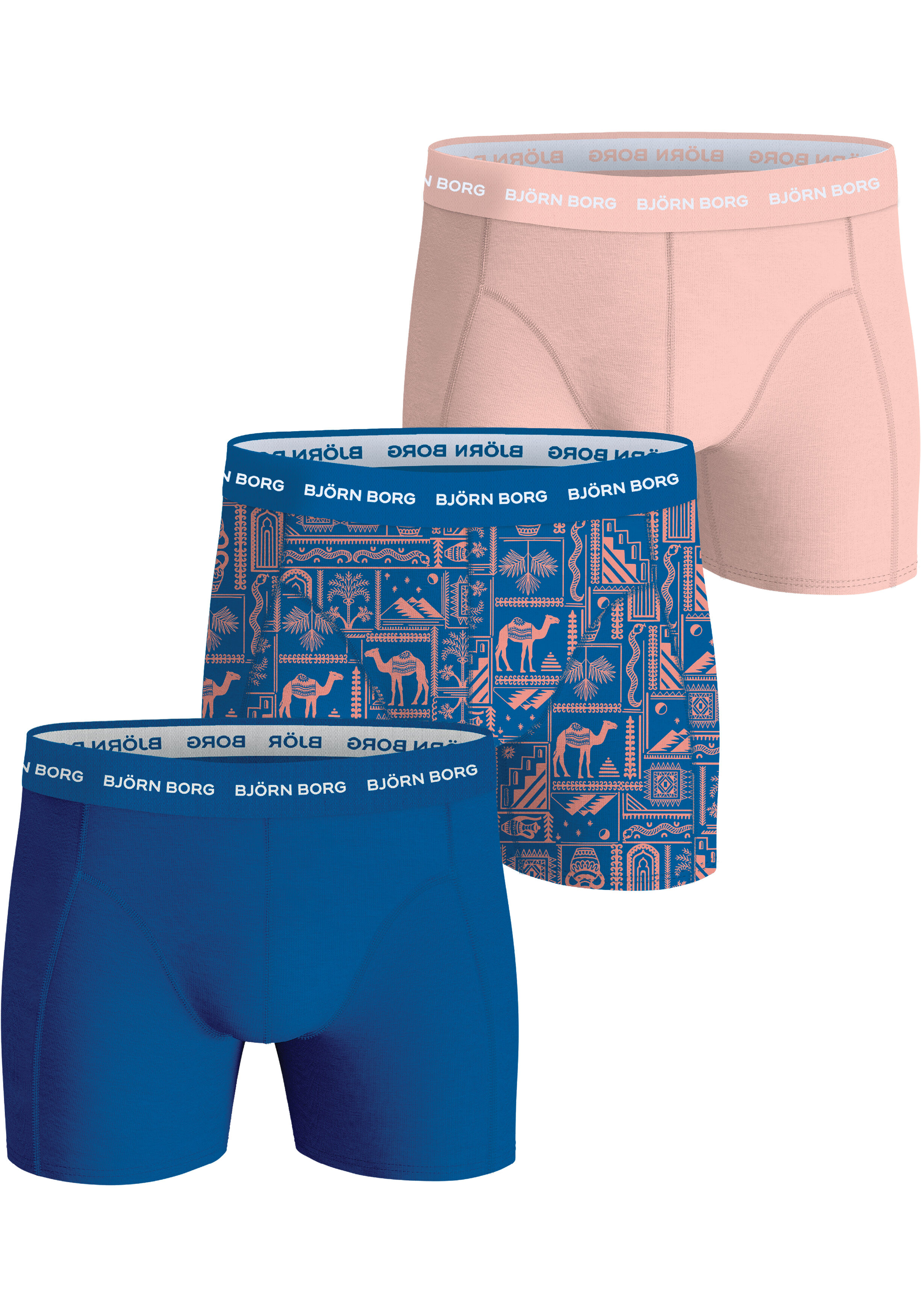 Bjorn Borg Cotton Stretch boxers, heren boxers normale lengte (3-pack), roze, print, blauw