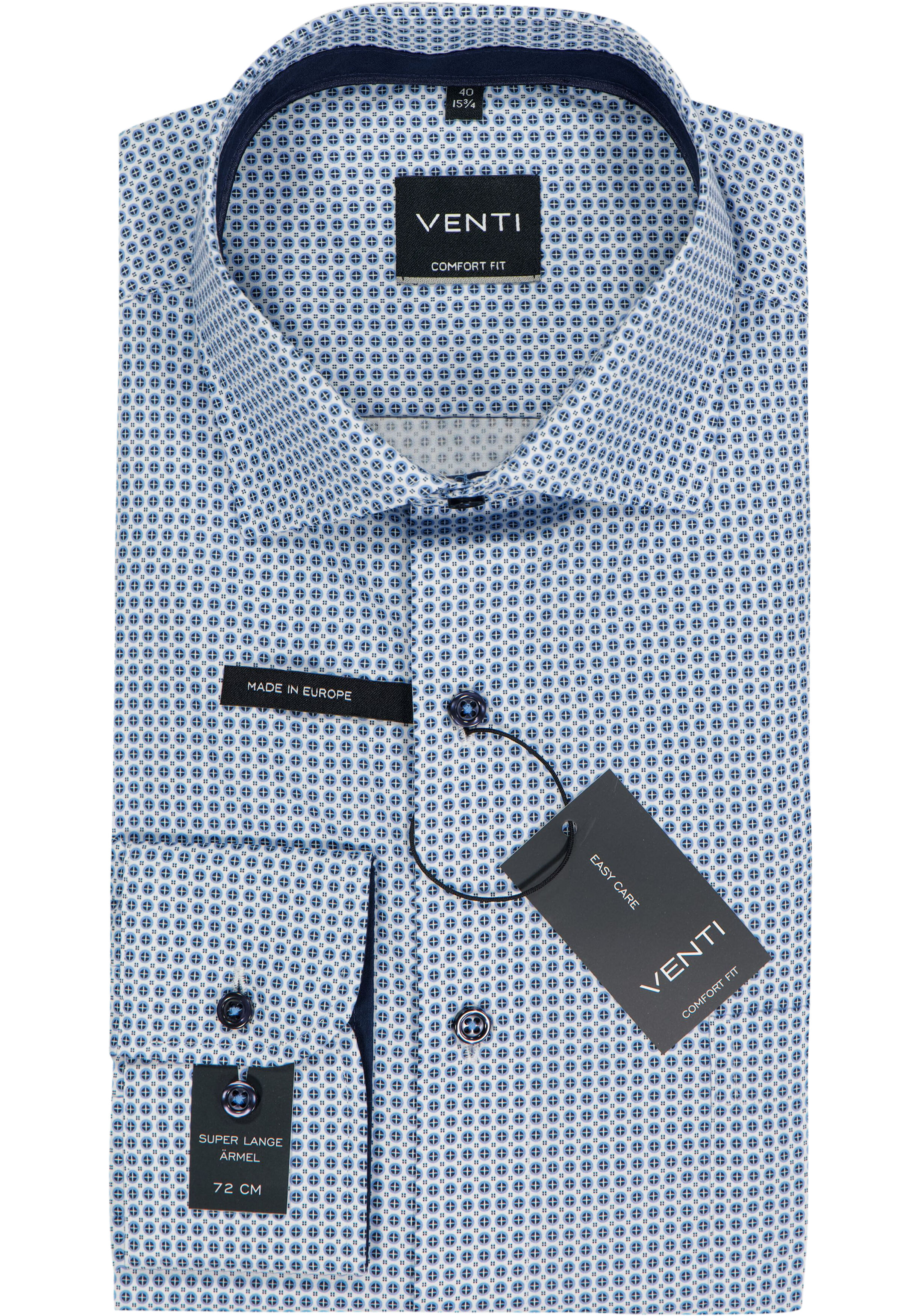 VENTI CASA MODA comfort fit overhemd, mouwlengte 72 cm, popeline, wit met licht- en donkerblauw dessin