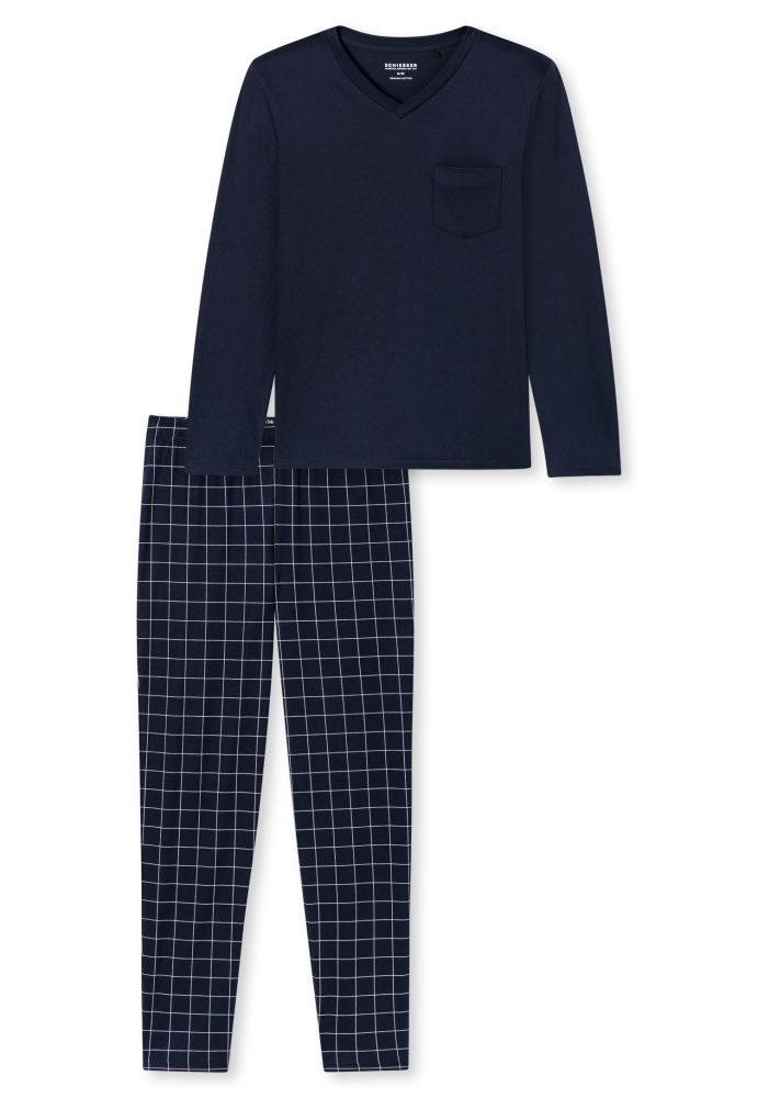 SCHIESSER Fine Interlock Pyjama lang, heren pyjama set, nachtblauw dessin