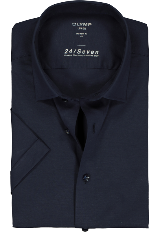 OLYMP Luxor 24/Seven modern fit overhemd, korte mouw, marine blauw tricot OLYMP Luxor 24/Seven modern fit overhemd, korte mouw, marine blauw tricot