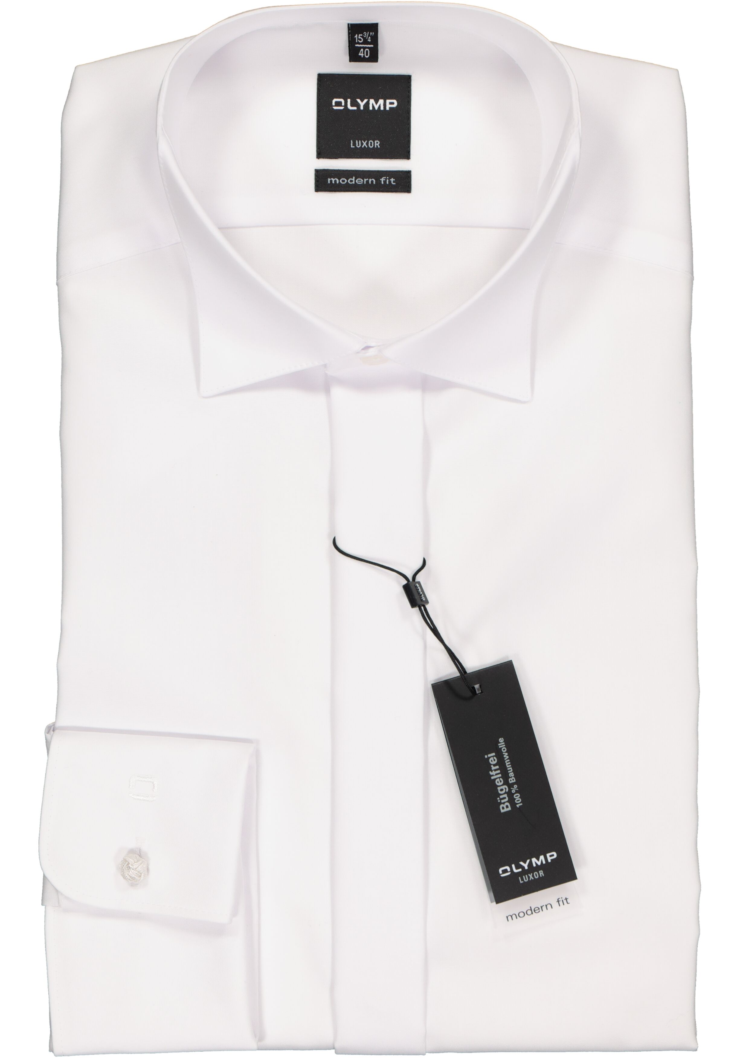 OLYMP Luxor modern fit overhemd, smoking overhemd, mouwlengte 7, wit met wing kraag