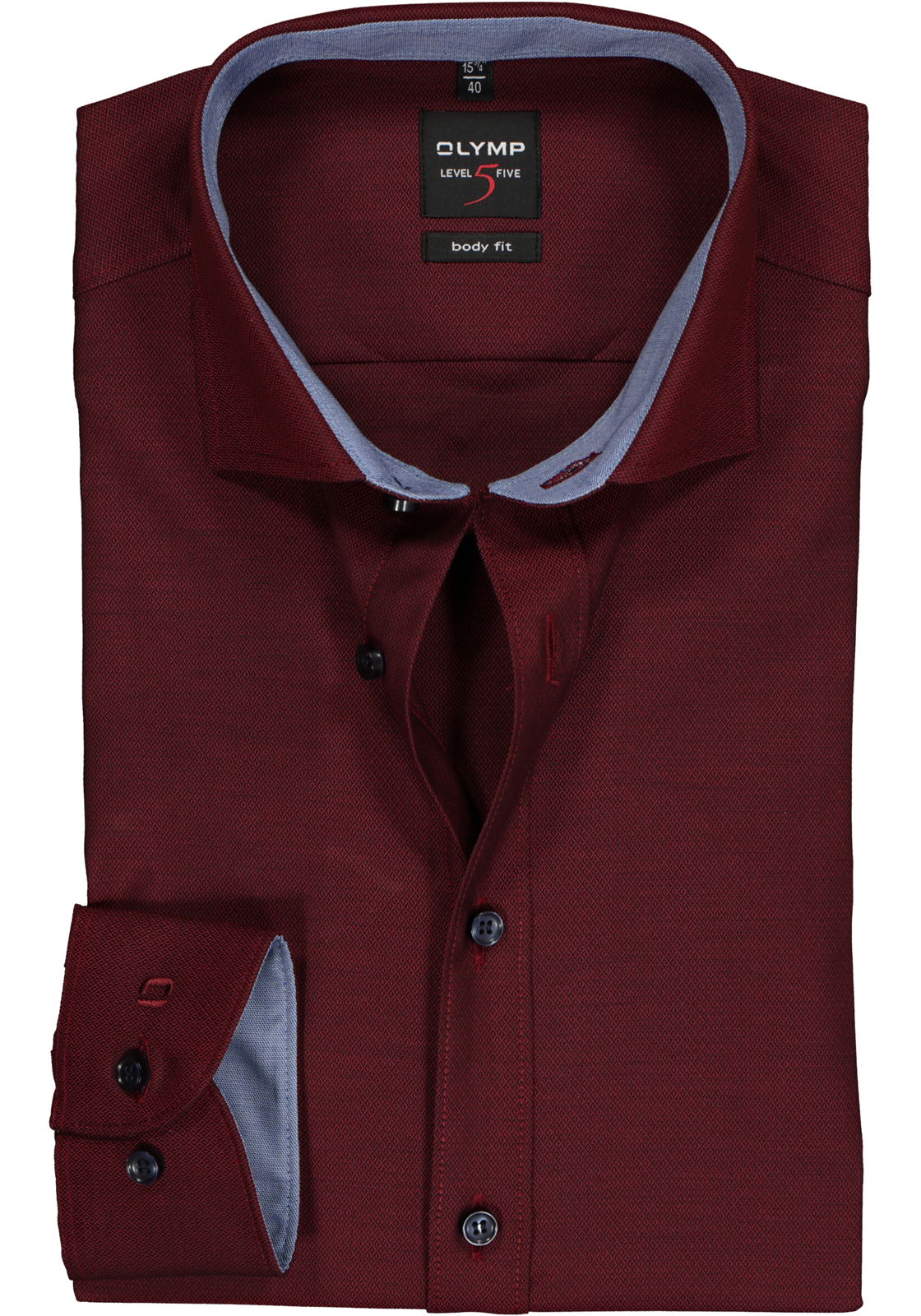 1-4060553791127_olymp-overhemd_HR OLYMP Level 5 body fit overhemd, bordeaux rood structuur (blauw contrast)