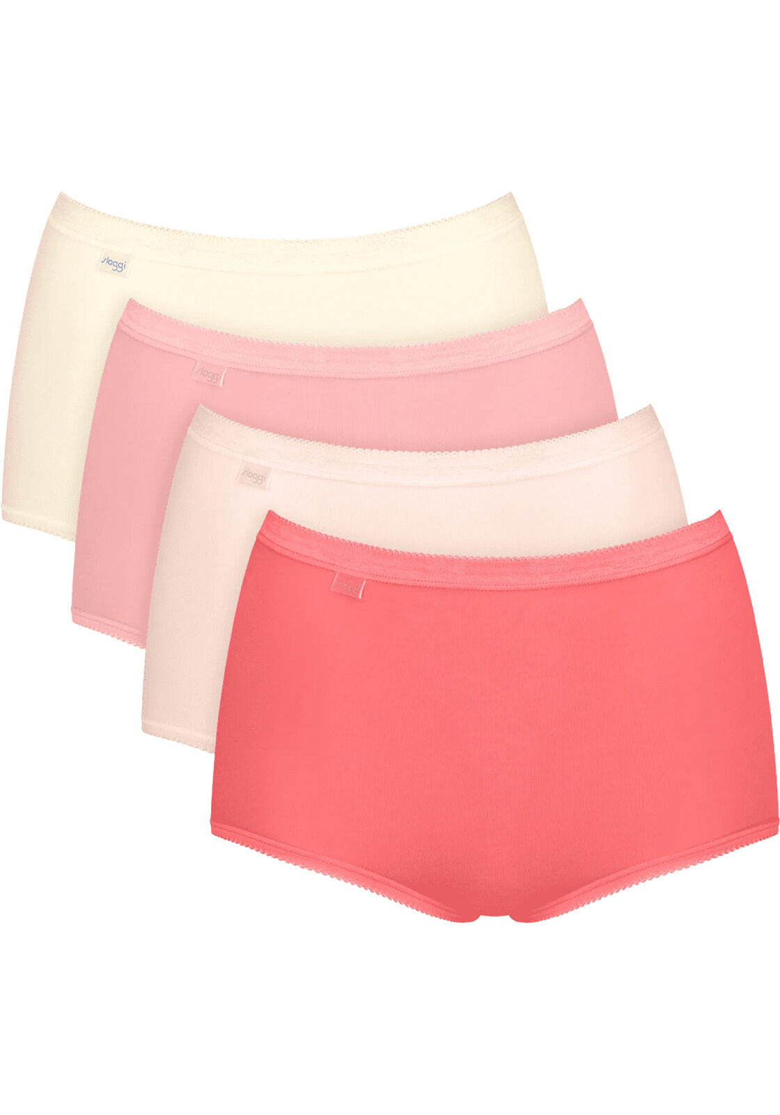Sloggi Women Basic+ Maxi (4-pack), dames slip, offwhite met 3 tinten roze