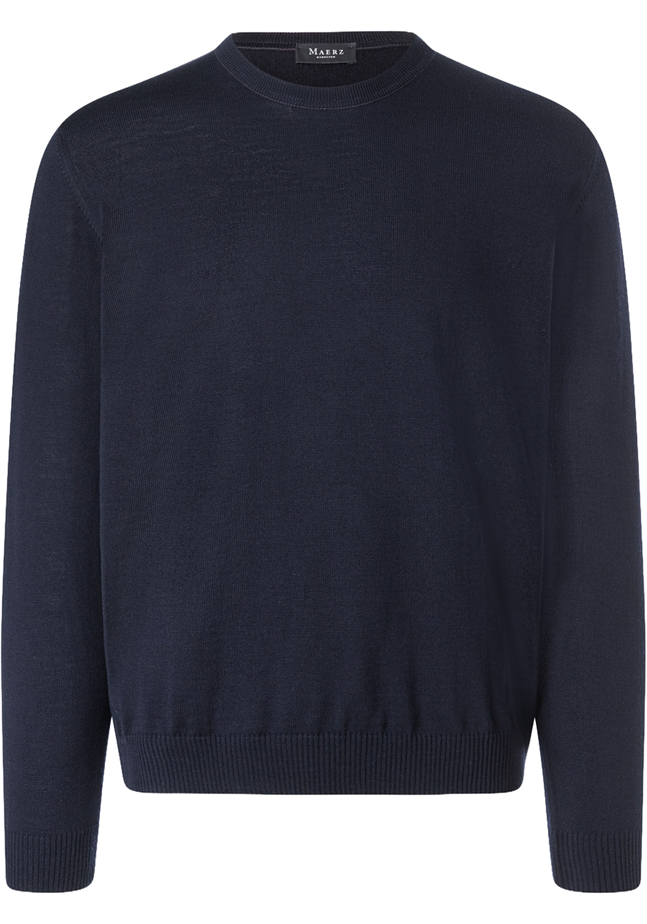 MAERZ Classic Fit heren trui met O-hals wol, navy blauw