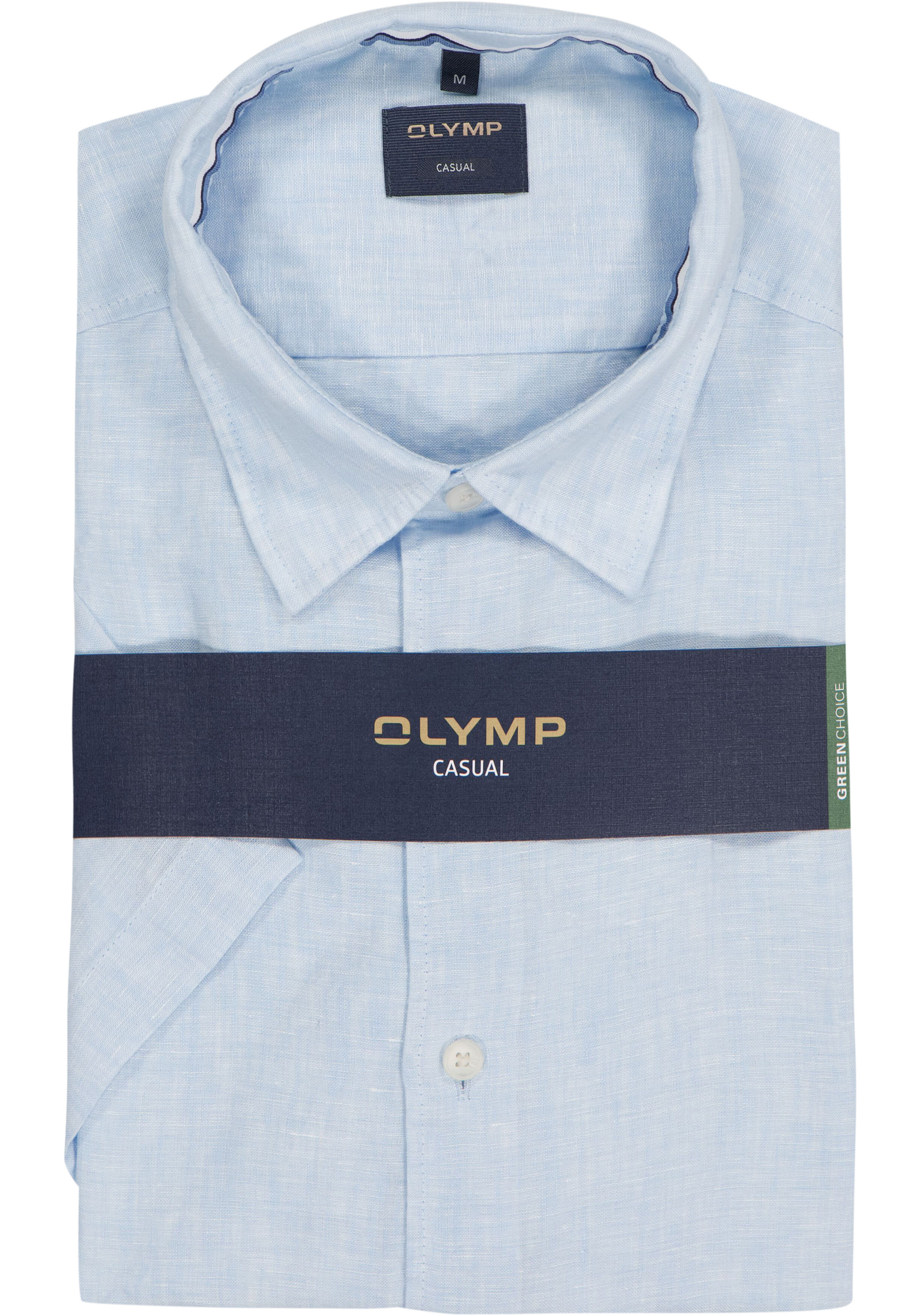 OLYMP Casual regular fit overhemd, korte mouw, structuur, lichtblauw