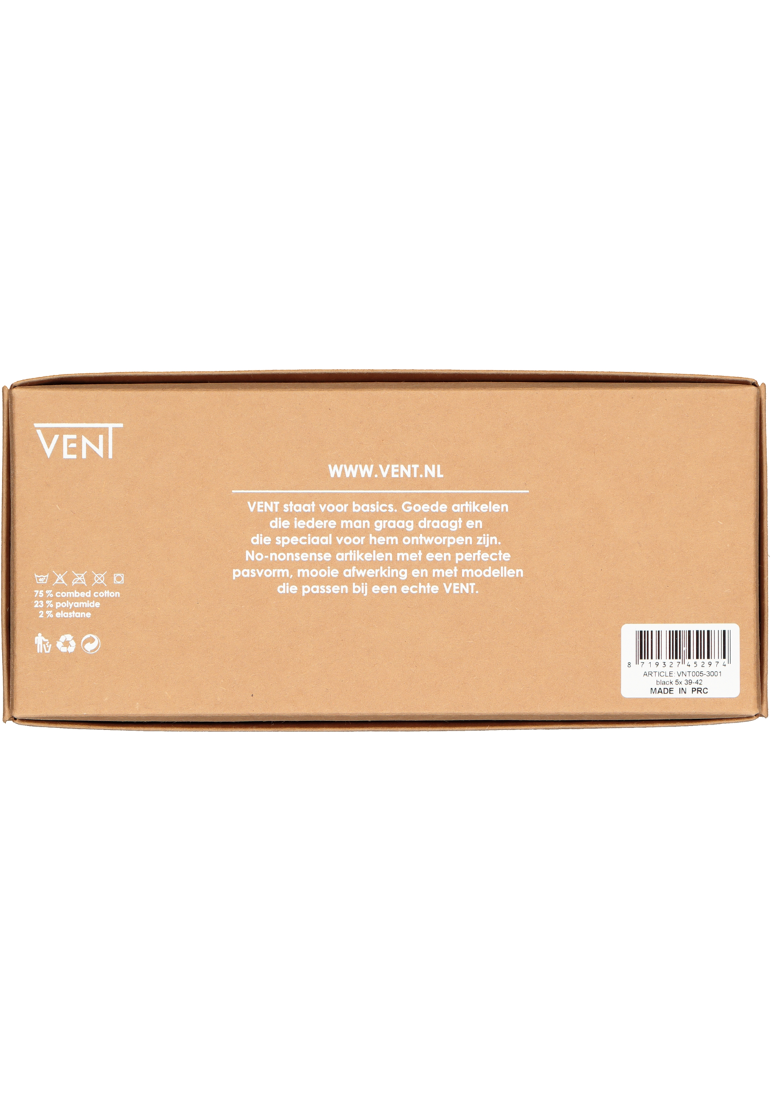 5-8719327452974_vent_sokken_doos_5p_HR VENT herensokken katoen (5-pack), zwart