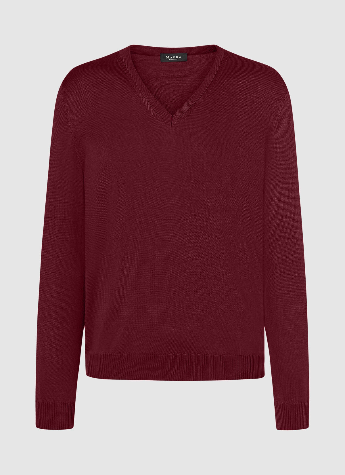MAERZ Classic Fit heren trui met V-hals wol, wijnrood