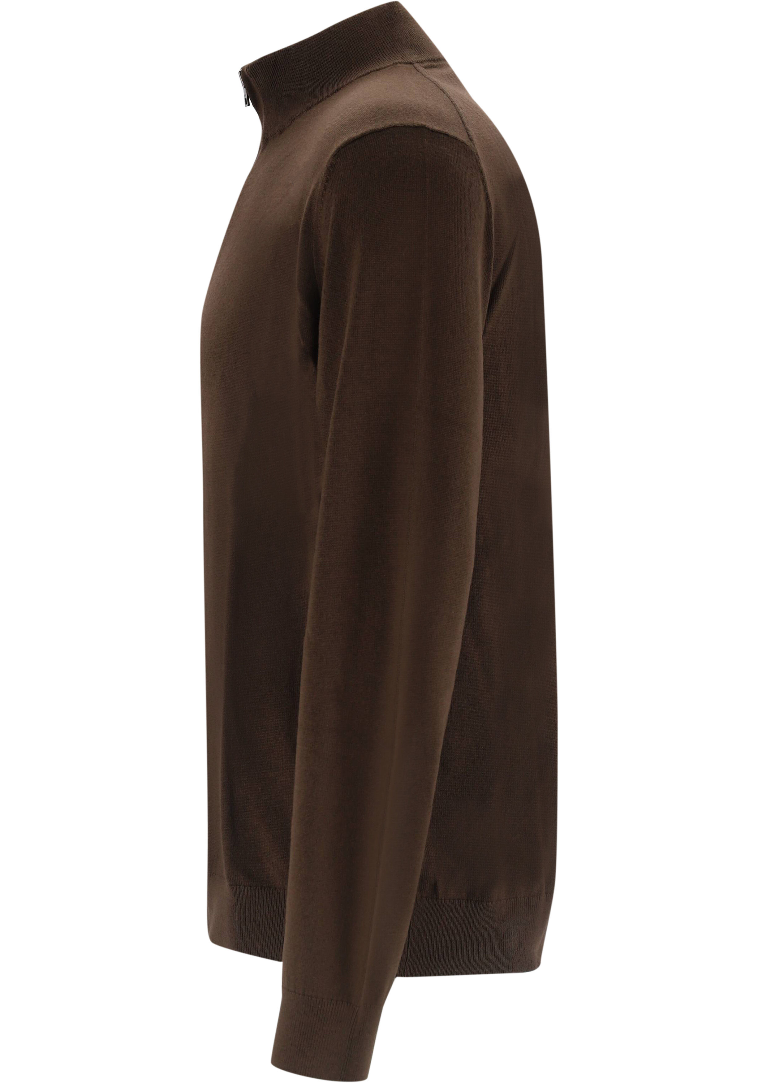 OLYMP Casual modern fit half zip trui wol, korte rits, bruin