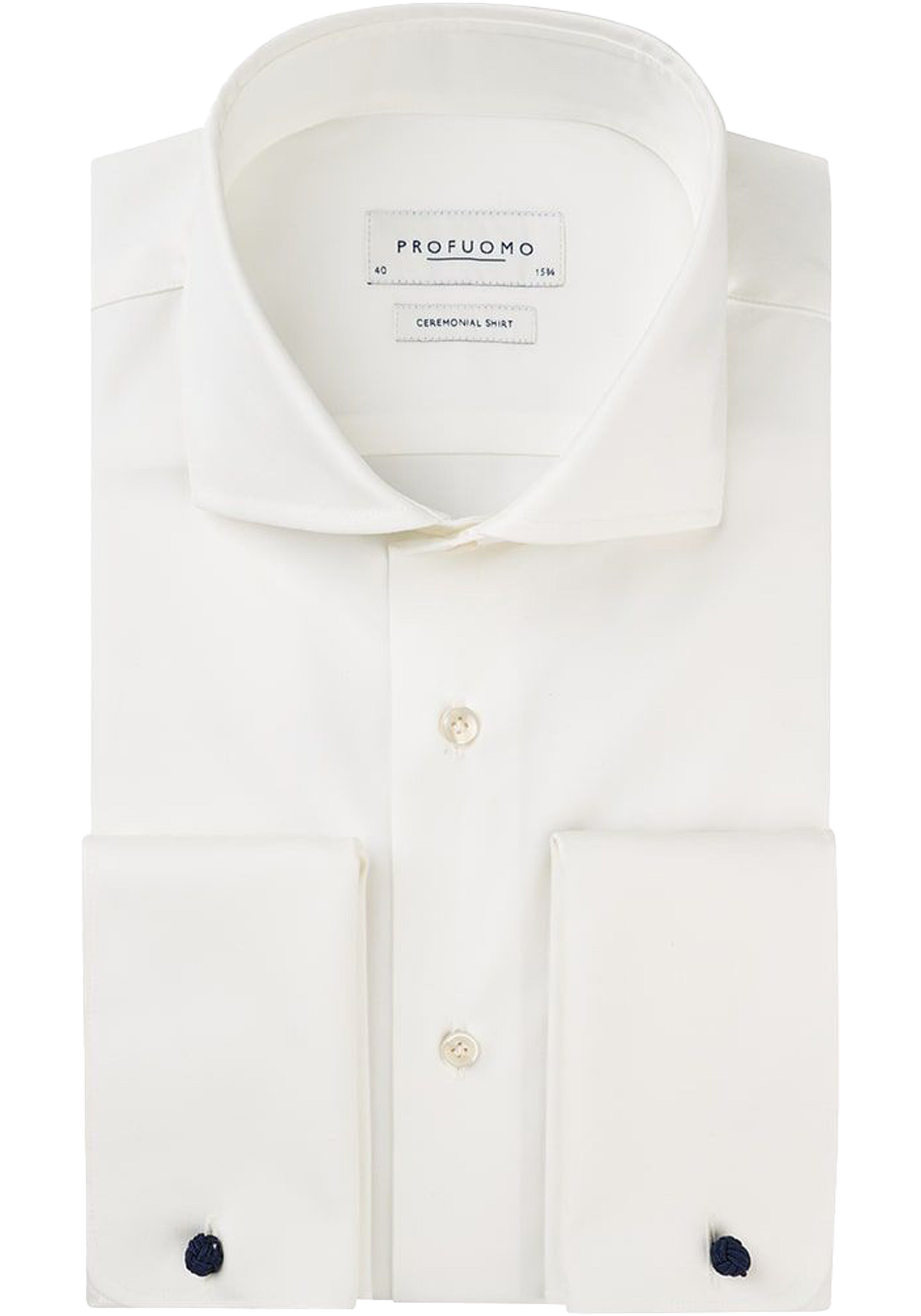 Profuomo slim fit heren overhemd dubbele manchet, twill, offwhite