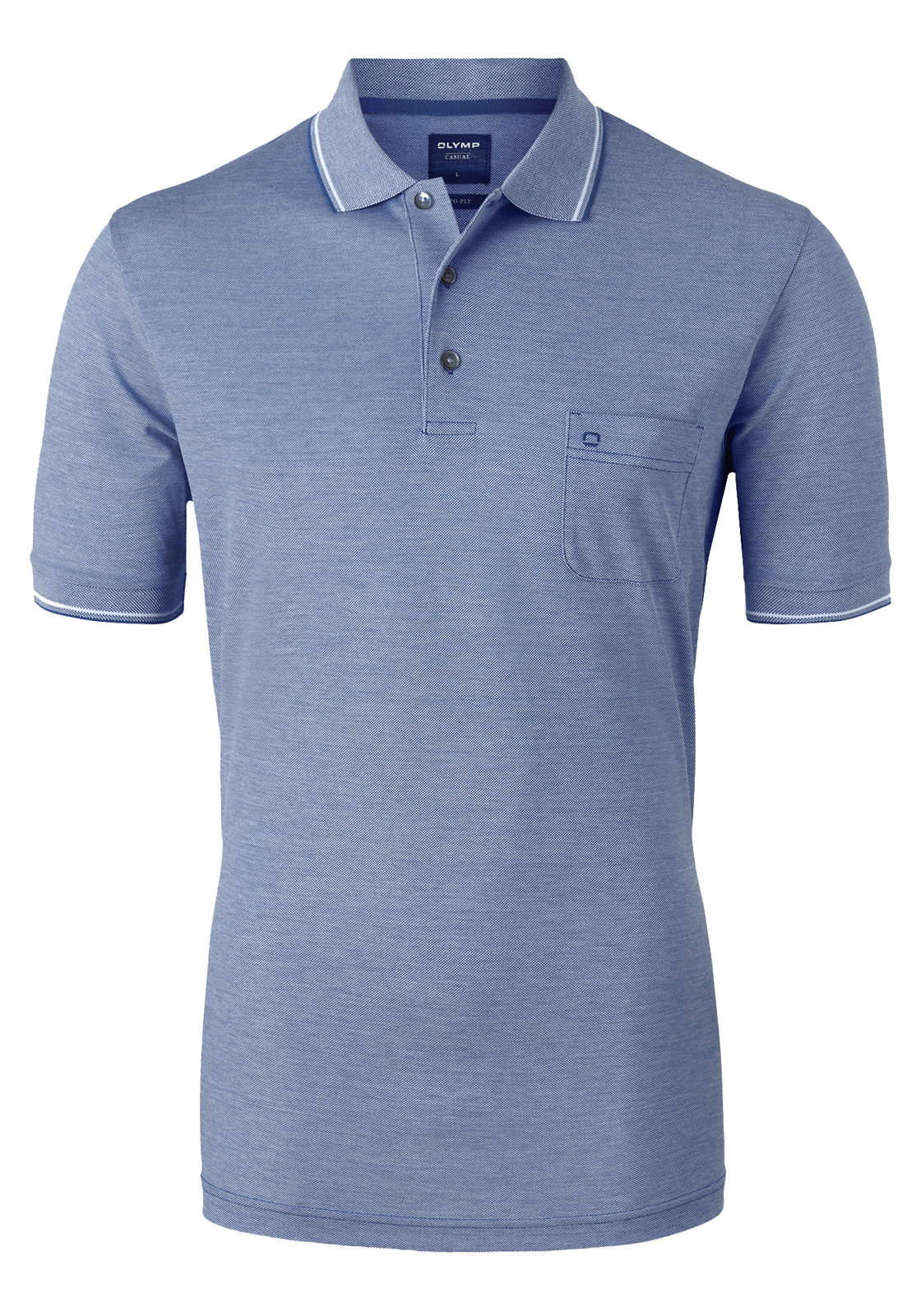 olymp_polo54007217-01-01 OLYMP modern fit poloshirt, blauw melange