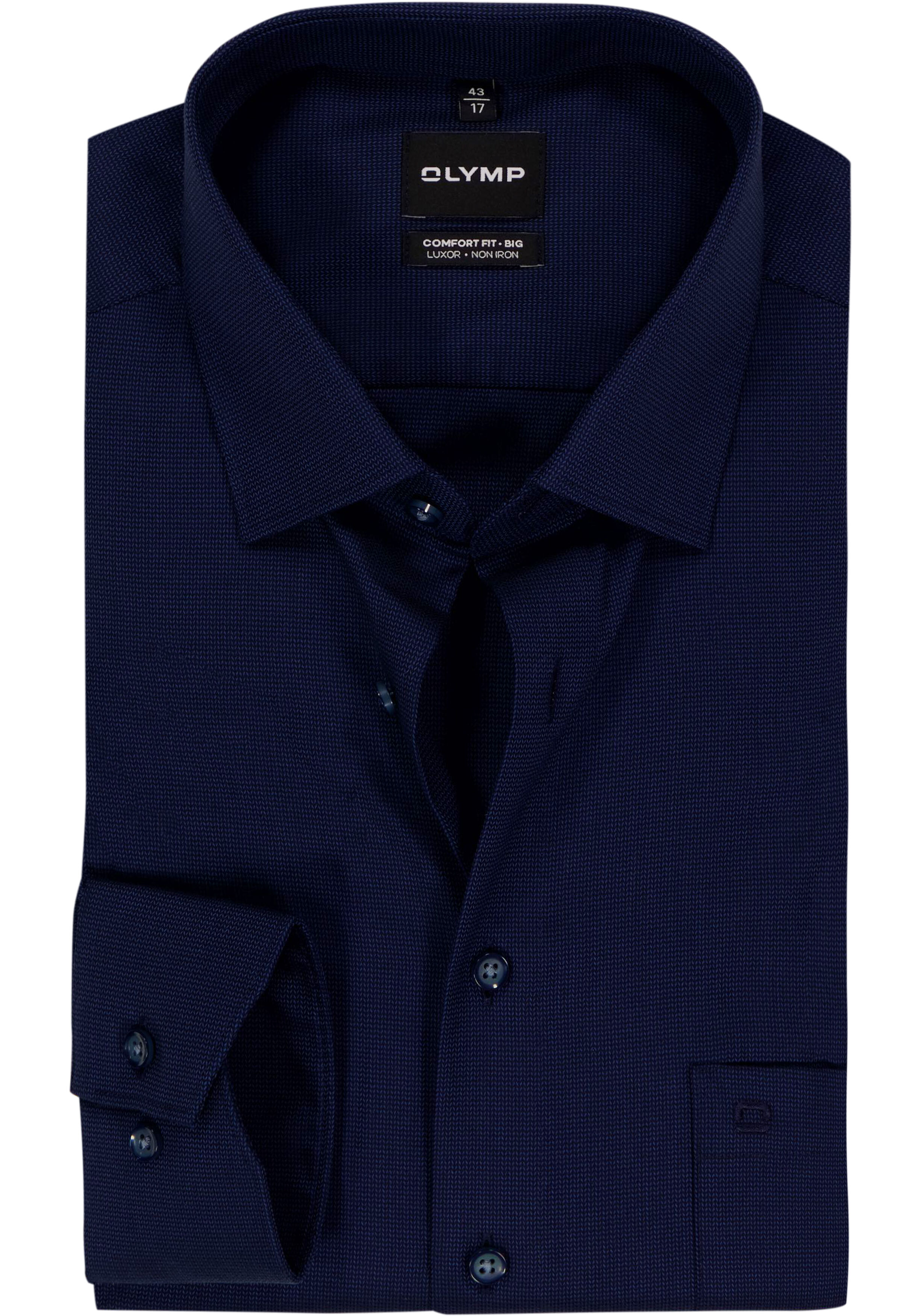 OLYMP Luxor comfort fit Big overhemd, structuur, marine blauw