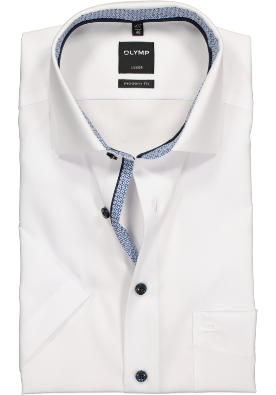 OLYMP Luxor modern fit overhemd, korte mouw, wit (blauw contrast) OLYMP Luxor modern fit overhemd, korte mouw, wit (blauw contrast)