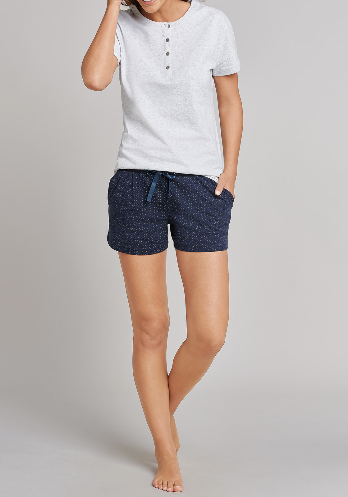 2-4007065189837-schiesser-dames-shorts_HR SCHIESSER dames Mix+Relax lounge broek, korte pijpen, dun, donkerblauw mini dessin