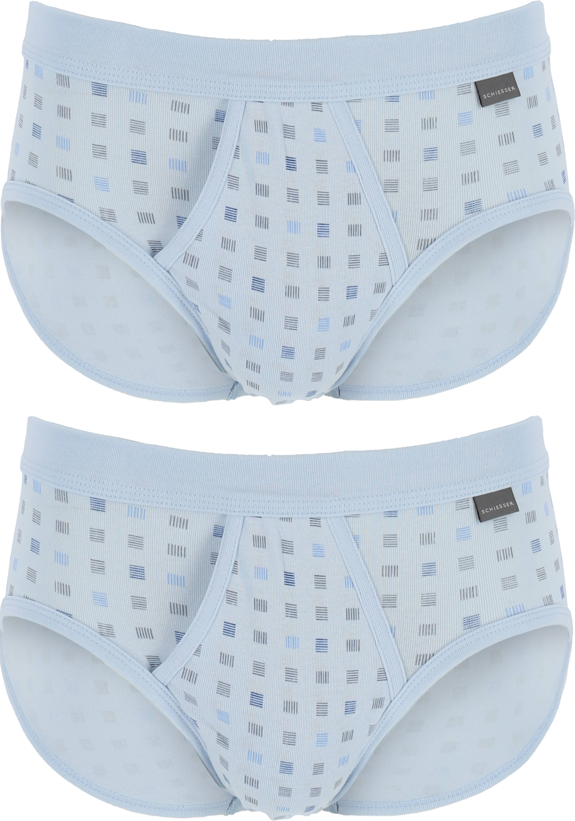 1-4007063278410-schiesser-SCHIESSER_225167802_SL_2P_blauw_2foto_HR SCHIESSER Cotton Essentials sportslips (2-pack), Feinribb met gulp, lichtblauw geblokt