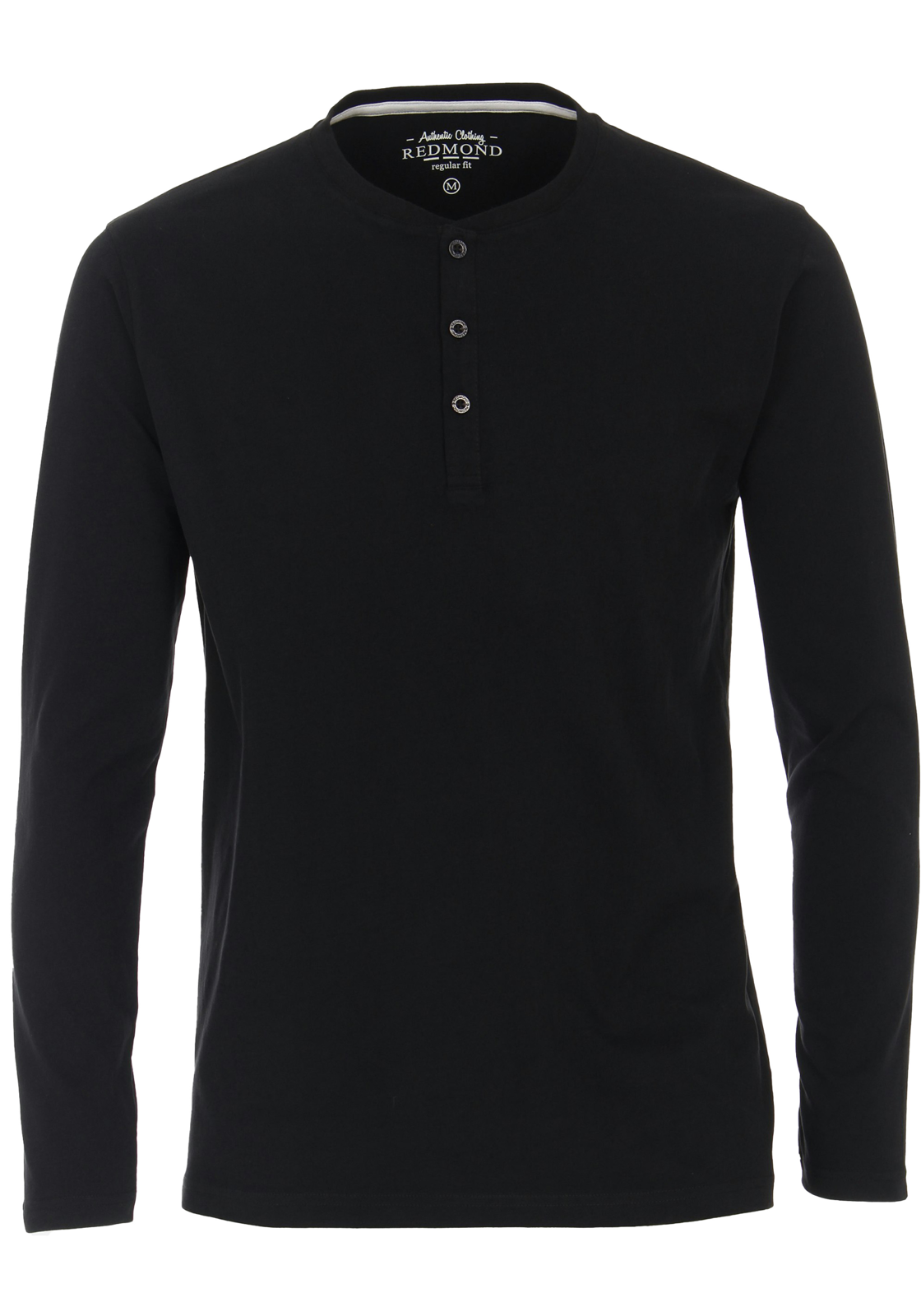 Redmond regular fit T-shirt, lange mouw O-hals met knoopsluiting, zwart Redmond regular fit T-shirt, lange mouw O-hals met knoopsluiting, zwart