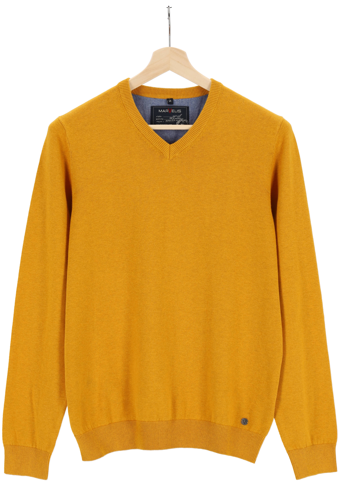 4-4055987813033-marvelis-Marvelis_kleur_trui_HR MARVELIS modern fit trui katoen, V-hals, okergeel