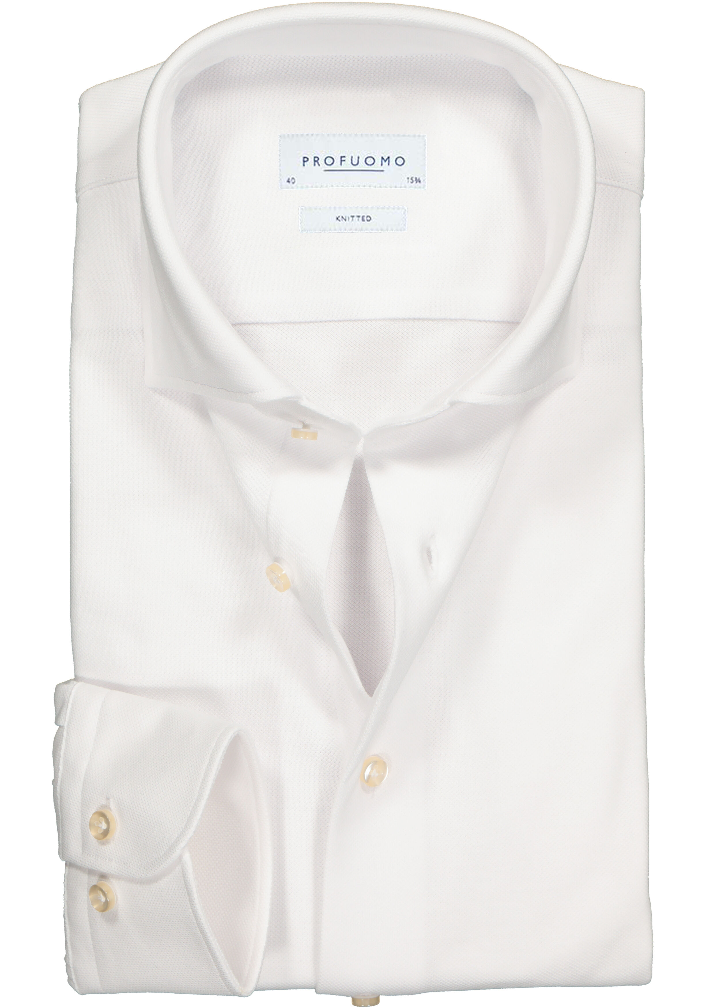Profuomo slim fit jersey overhemd, knitted shirt pique, wit 