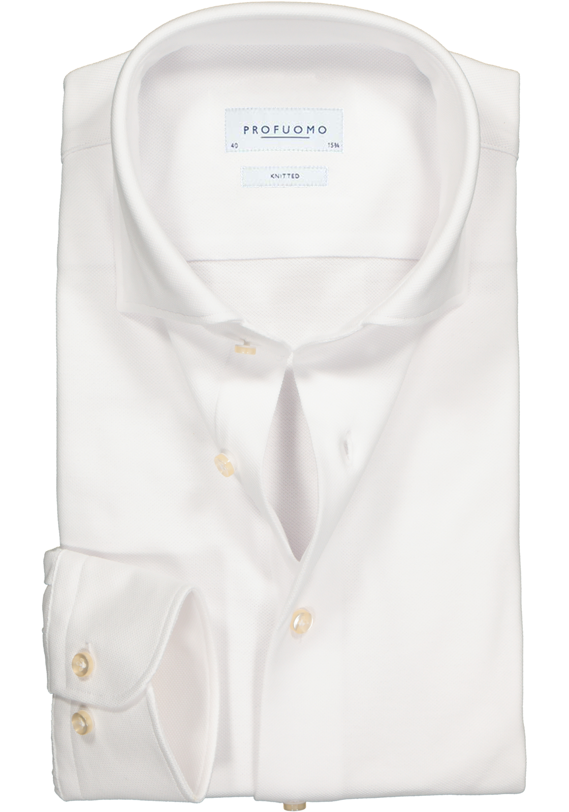1-8719064307810-profuomo-overhemd_HR Profuomo slim fit jersey overhemd, knitted shirt pique, wit