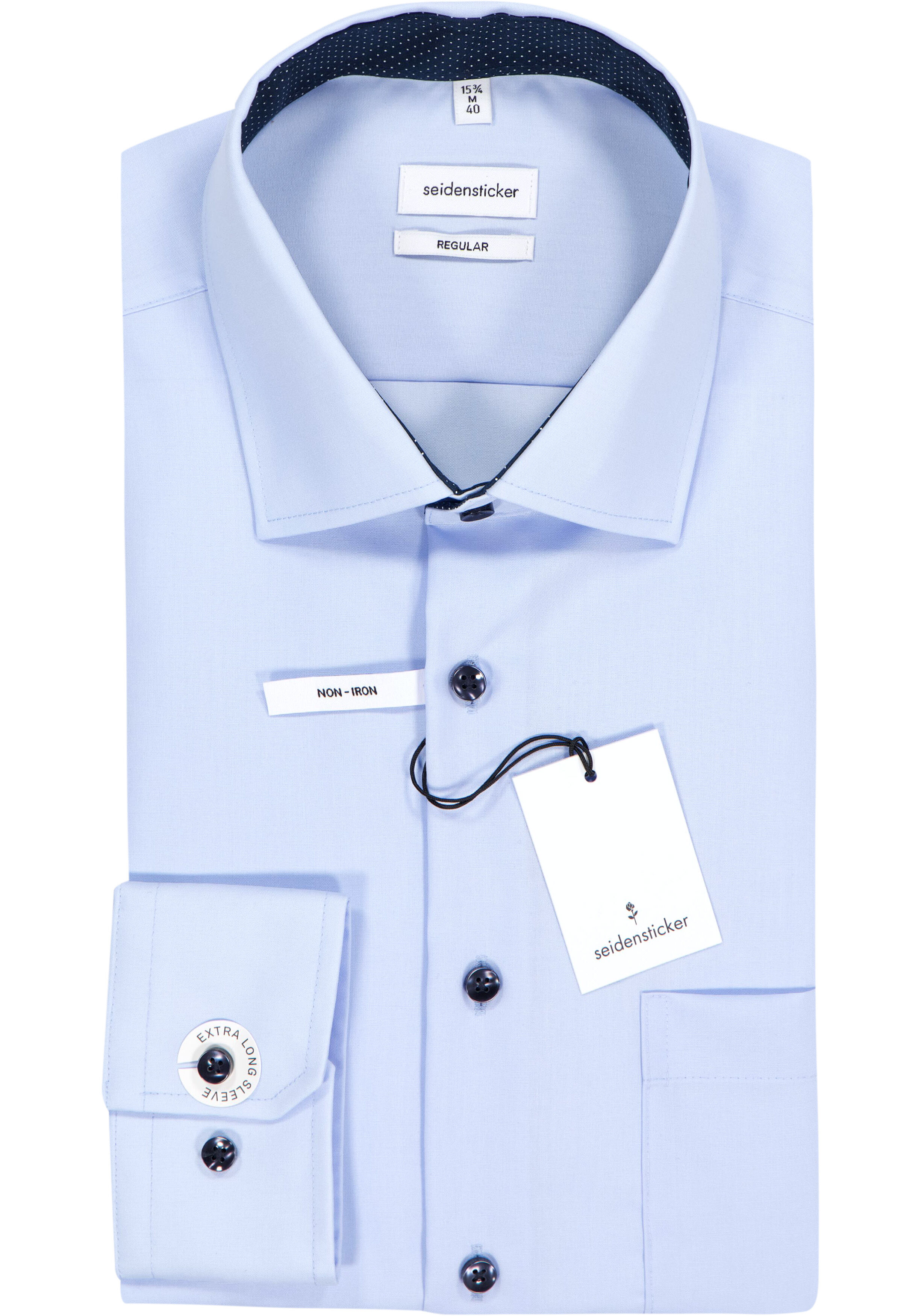 Seidensticker regular fit overhemd, mouwlengte 7, popeline, blauw