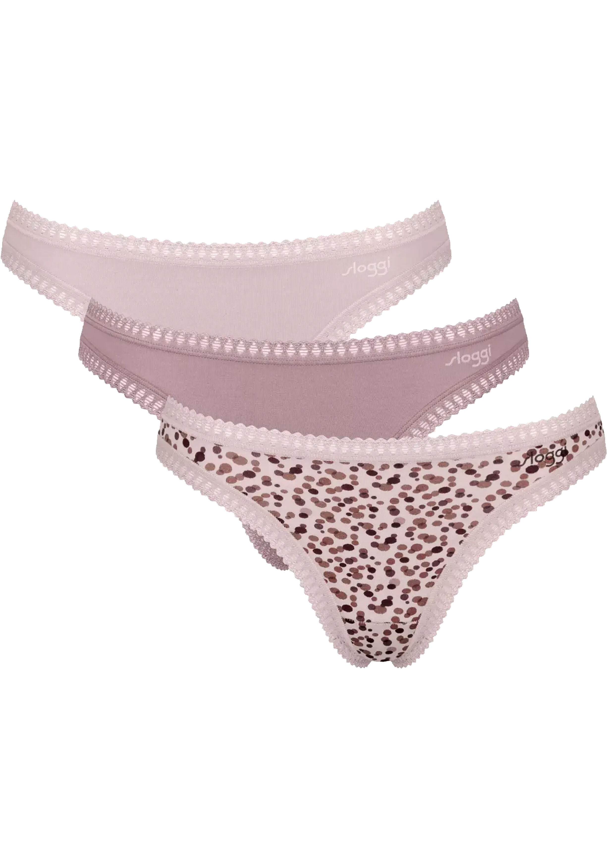 Sloggi Women GO Crush String (3-pack), dames string, lichtroze, mauve, print