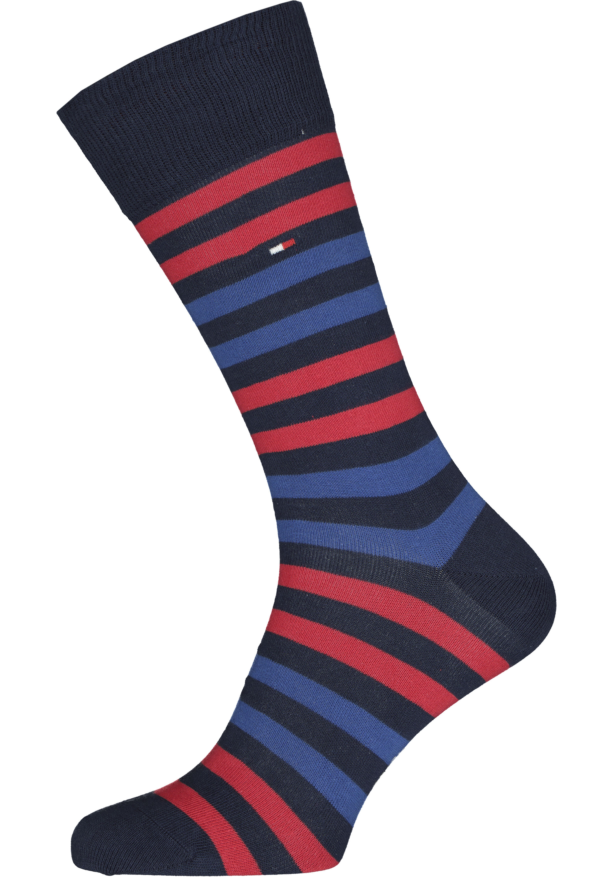 Tommy Hilfiger Duo Stripe Socks (2-pack), herensokken katoen, gestreept en uni, blauw en rood