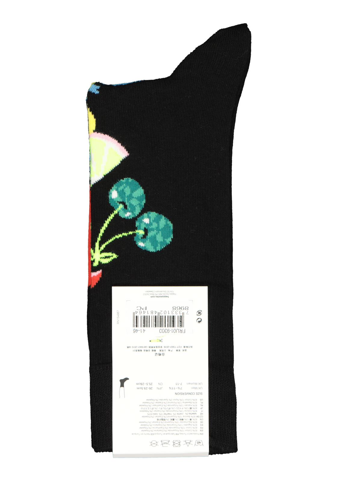 4-7333102481464_happy_socks_HR Happy Socks Fruit Stack Sock, unisex sokken, zwart met fruit