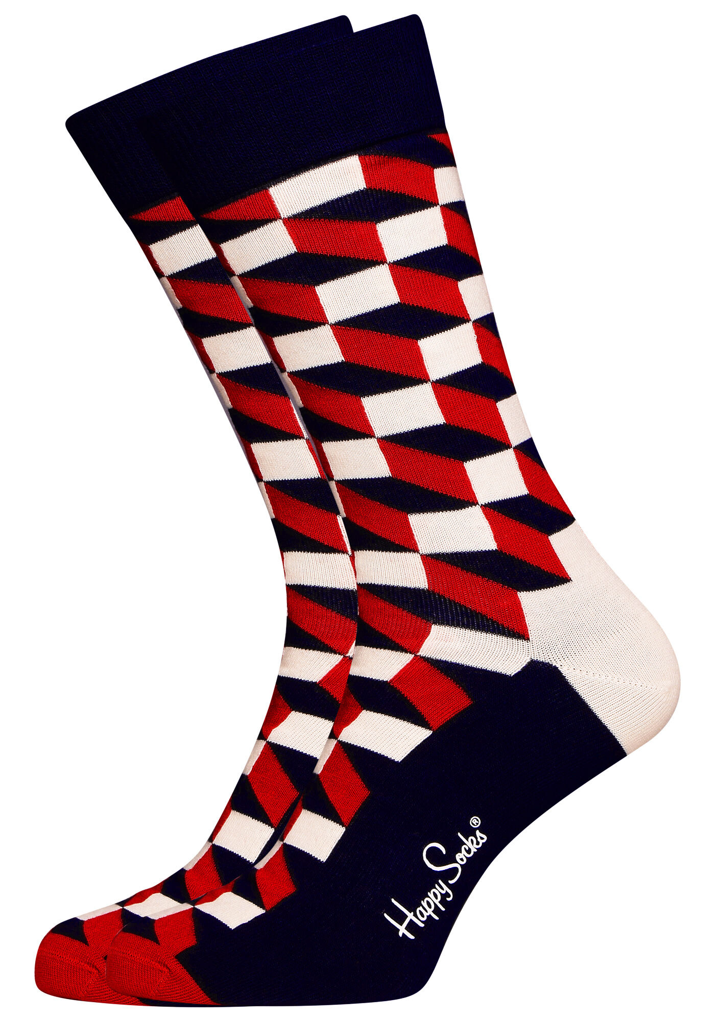 Happy Socks Filled Optic Sock, unisex sokken, rood-wit-blauw 