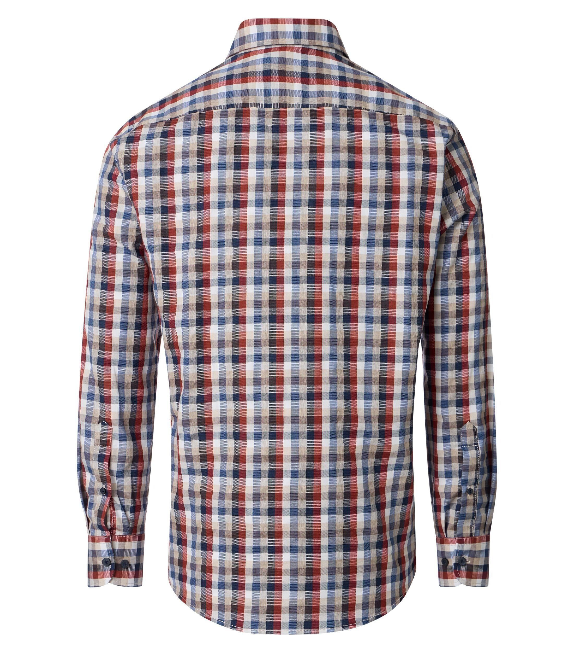 CASA MODA Sport casual fit overhemd, dobby, blauw met wit, blauw en beige geruit