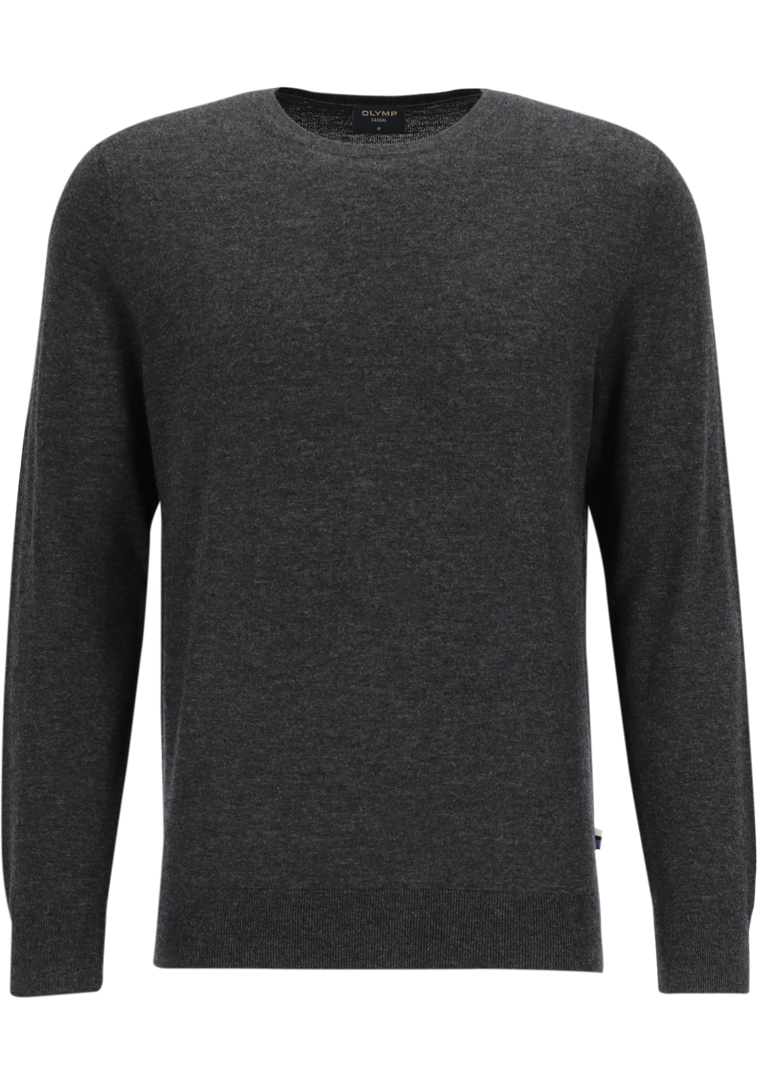 OLYMP Level 5 body fit trui wol met zijde, O-hals, antraciet grijs