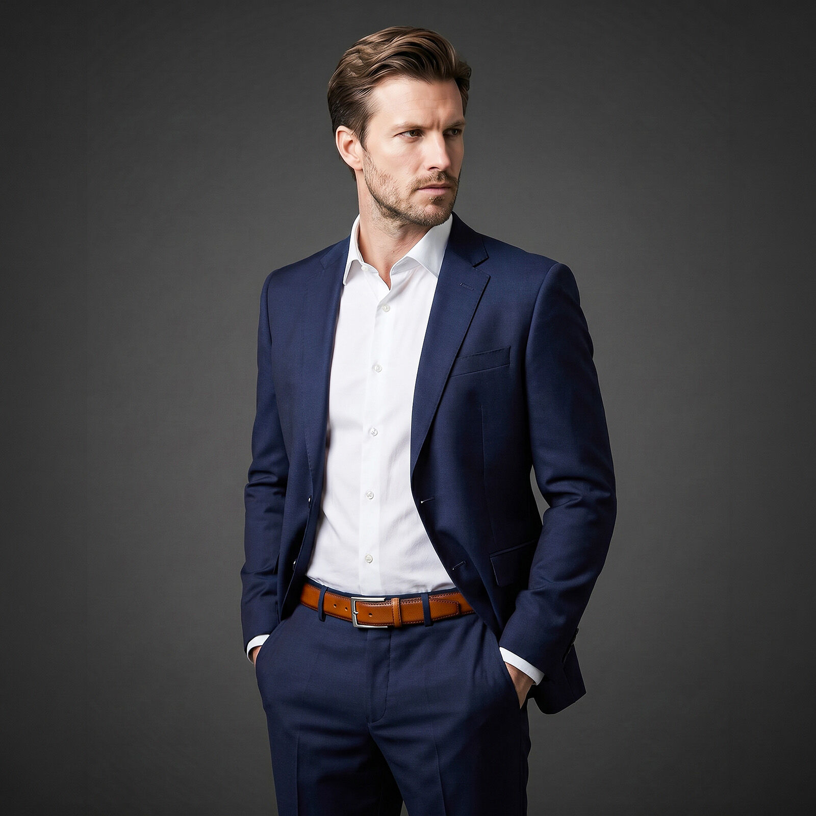 LINDENMANN leren heren riem, cognac