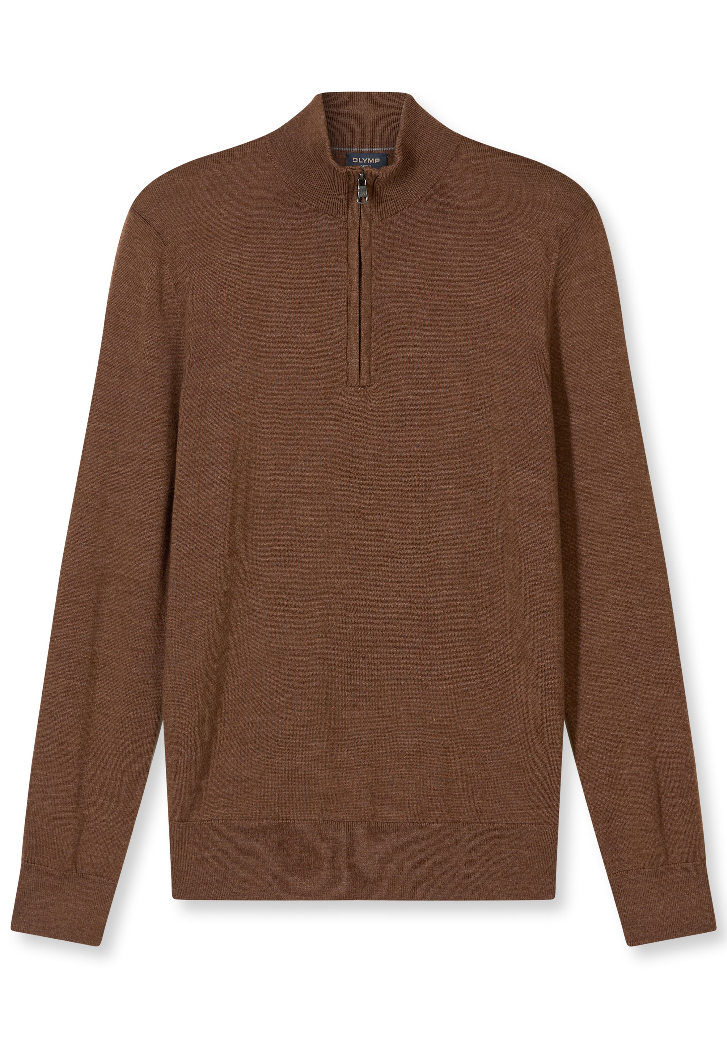OLYMP modern fit half zip trui wol, korte rits, bruin