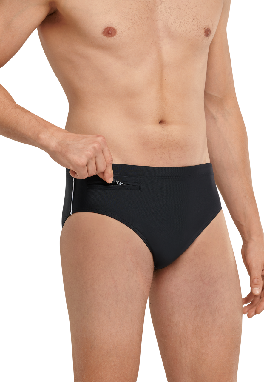 SCHIESSER nautical casual heren badkleding, bad-sir met ritszakje gerecycled tricot fijne strepen zwart