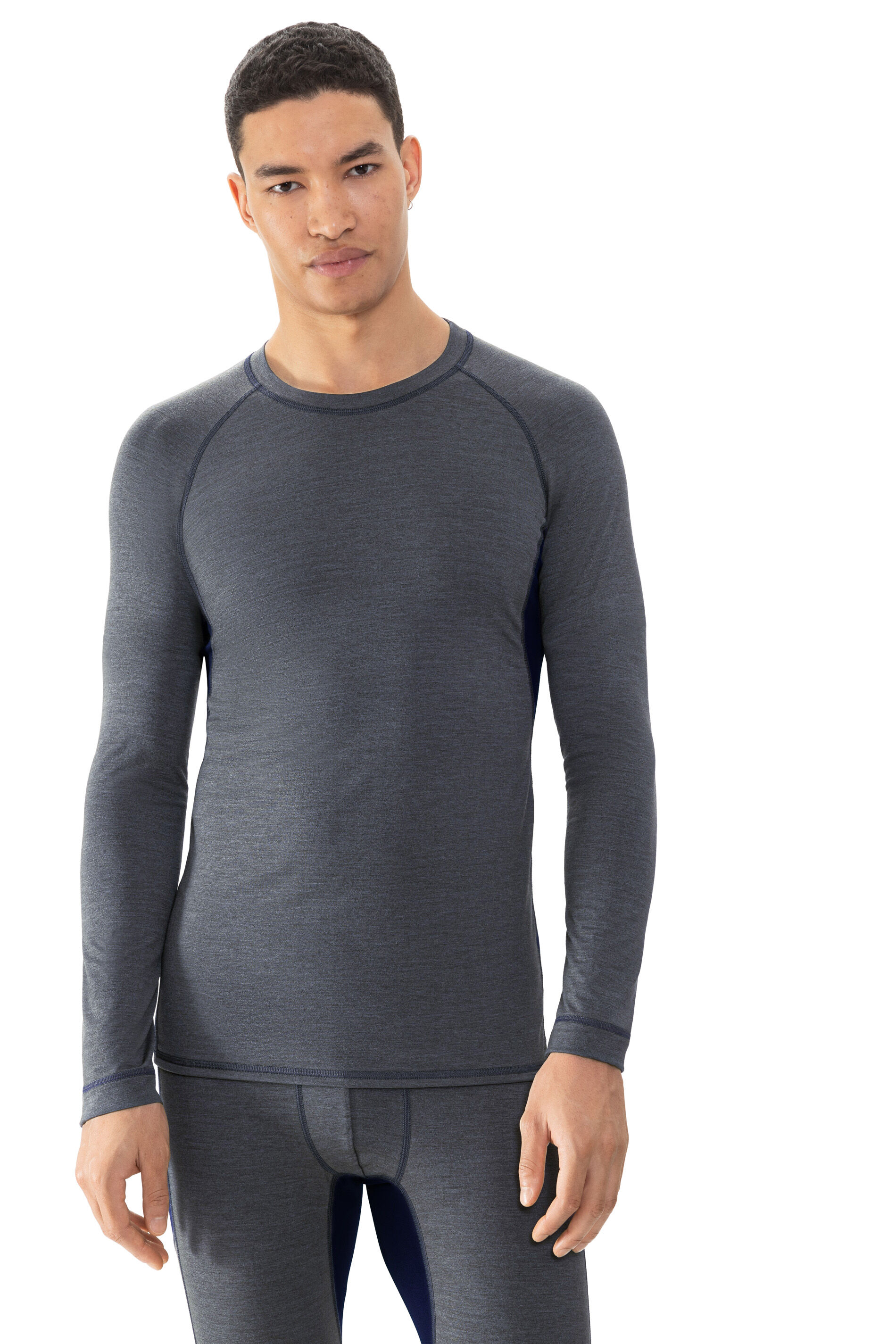 Mey heren T-shirt long sleeve Prfrmnc+, thermo T-shirt lange mouw met O-hals jeansblauw