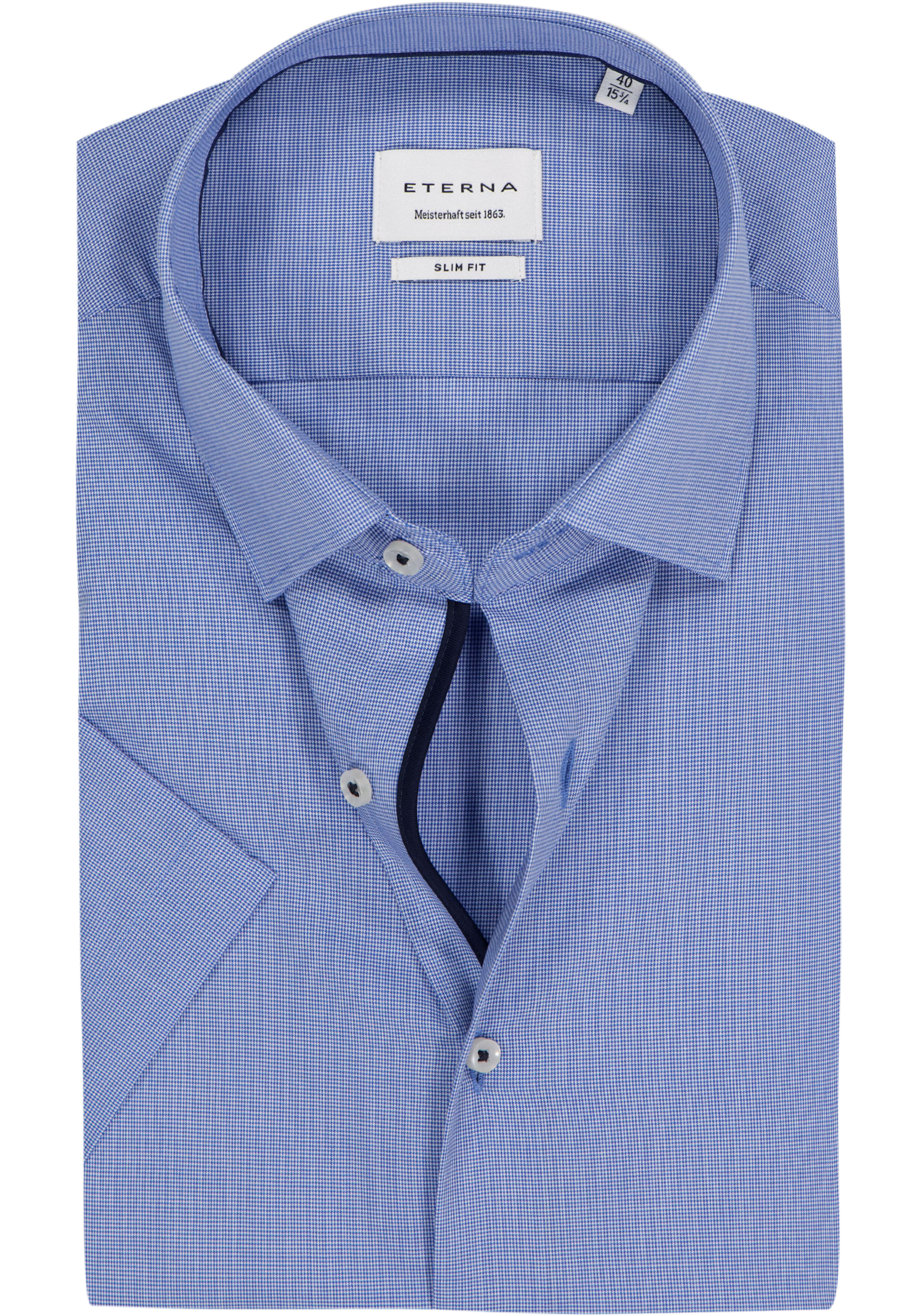 ETERNA slim fit overhemd korte mouw, structuur, middenblauw