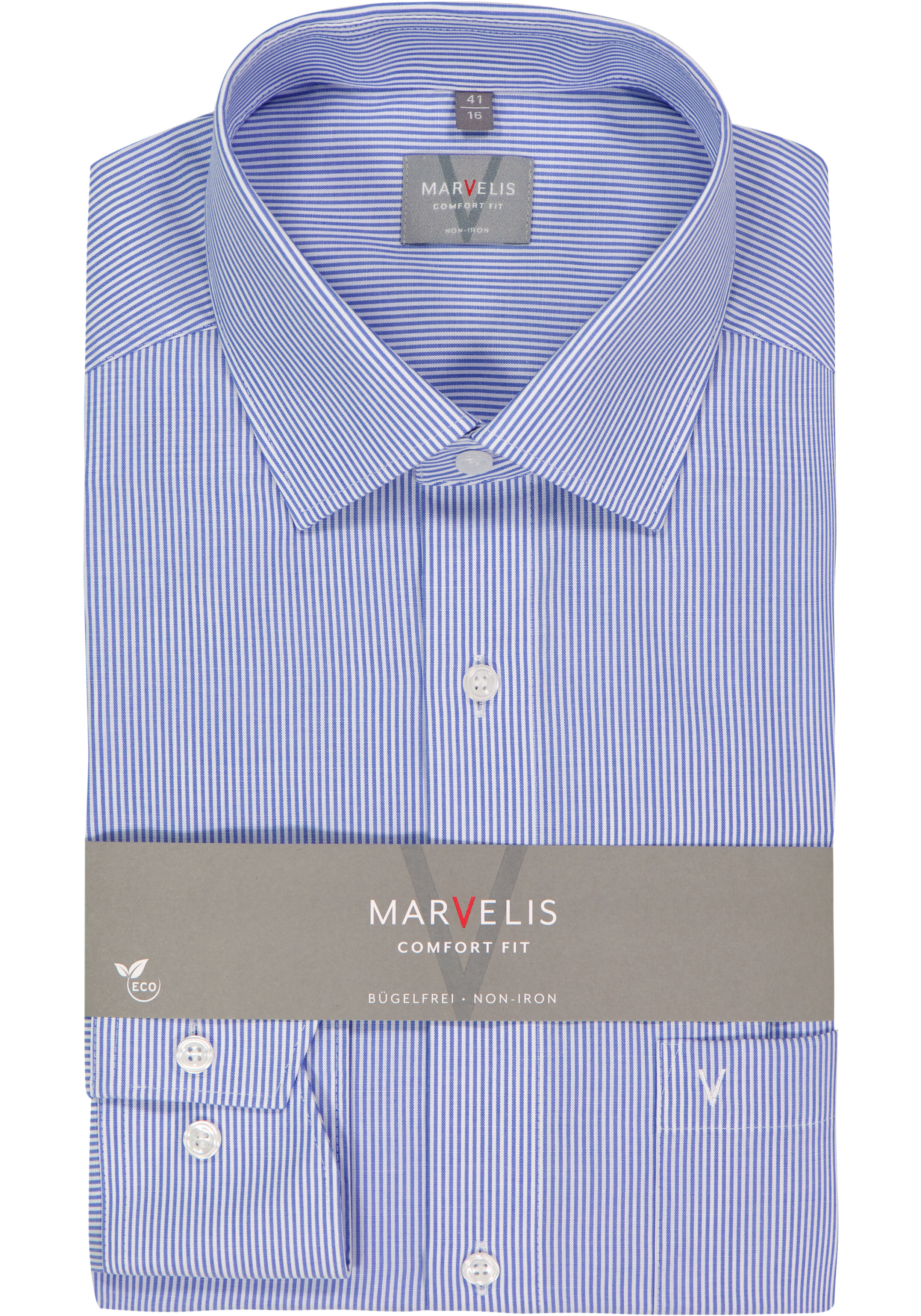 MARVELIS comfort fit overhemd, blauw met wit gestreept