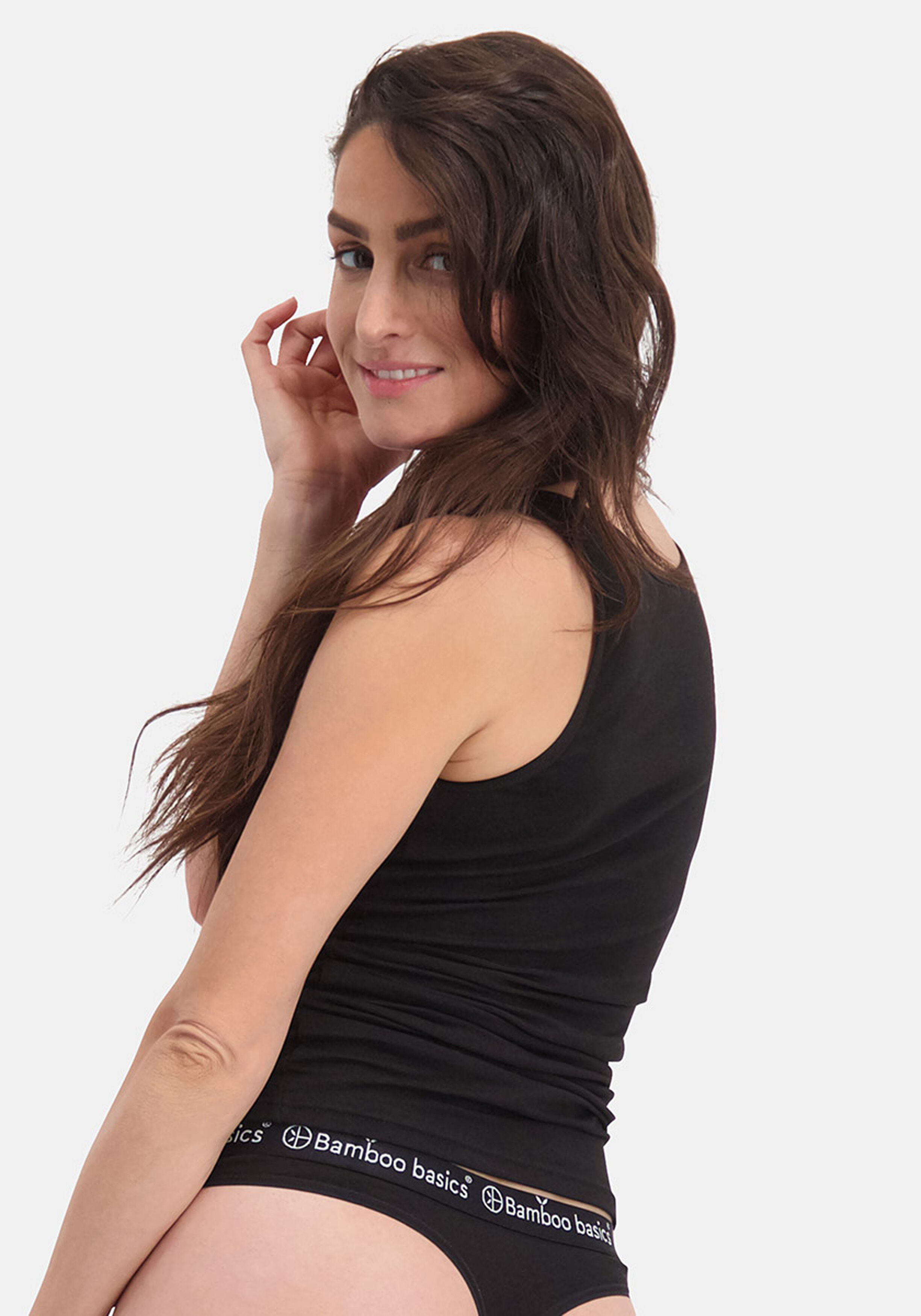 Bamboo Basics Anna singlet (2-pack), dames hemd, zwart