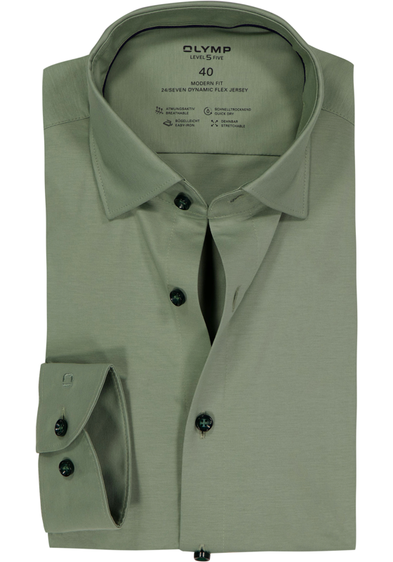 OLYMP 24/7 Luxor modern fit overhemd, tricot, groen OLYMP 24/7 Luxor modern fit overhemd, tricot, groen