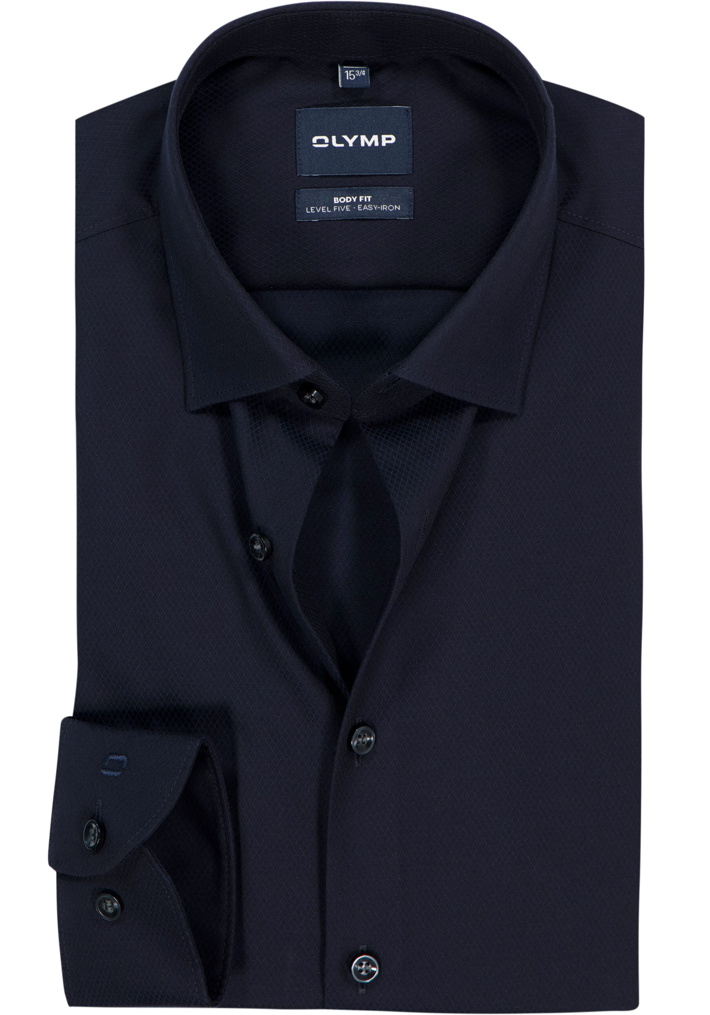 OLYMP Level 5 body fit overhemd, structuur, marine blauw