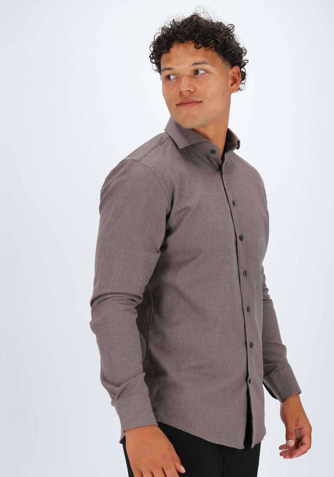Profuomo slim fit heren overhemd, twill, bruin Profuomo slim fit heren overhemd, twill, bruin