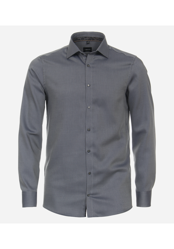 VENTI modern fit overhemd, dobby, blauw met bruin en wit mini dessin VENTI modern fit overhemd, dobby, blauw met bruin en wit mini dessin