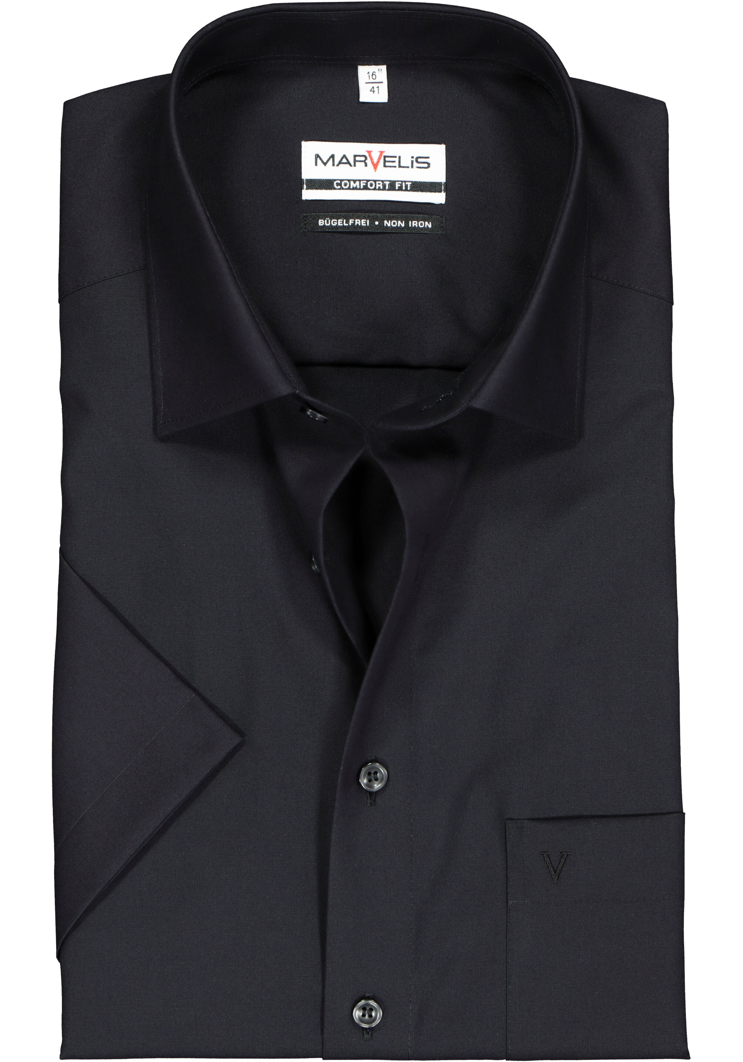 MARVELIS comfort fit overhemd, korte mouw, zwart